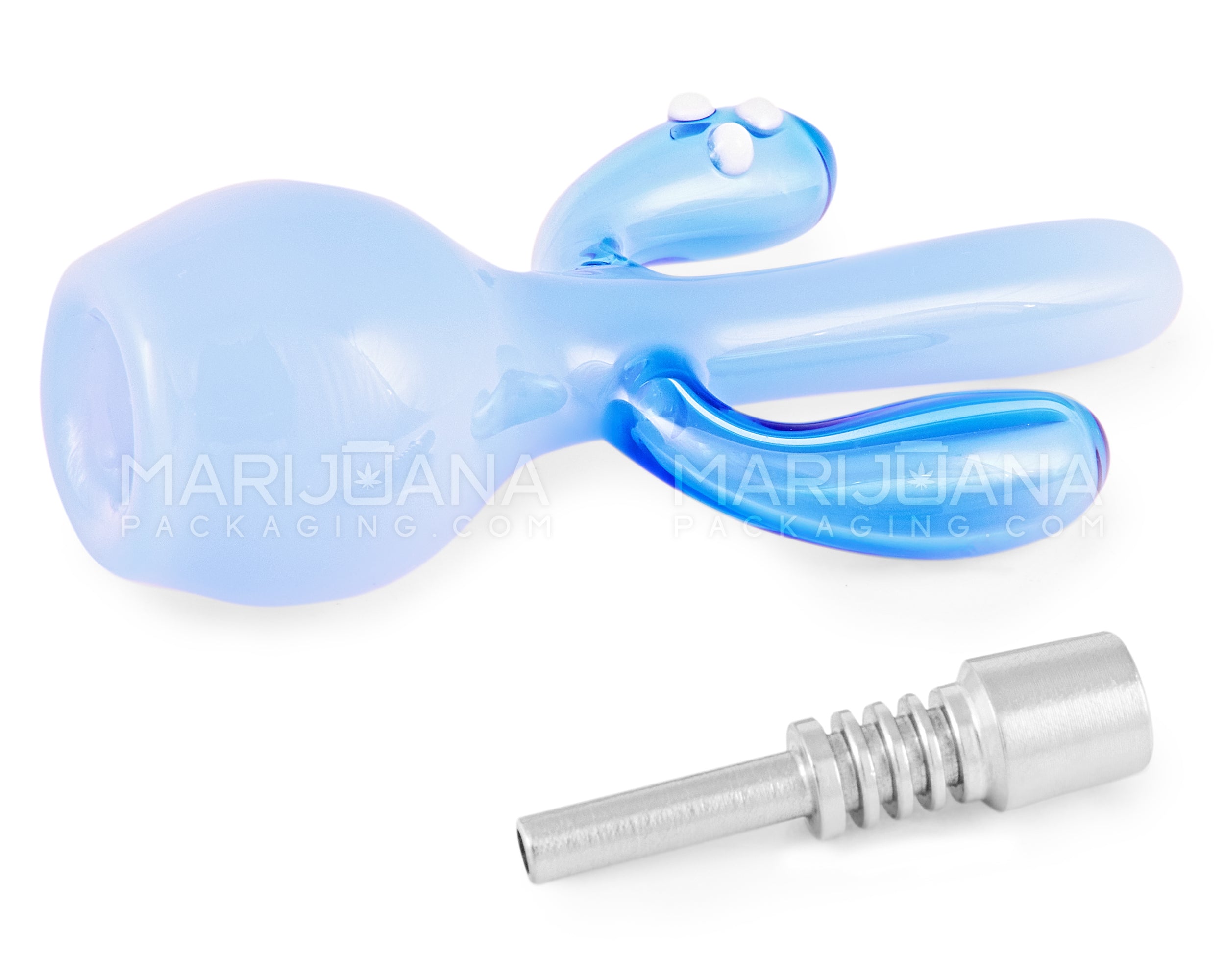 Cactus Nectar Collector Dab Pipe w/ Titanium Tip | 6in Long - 10mm Attachment - Blue - 2