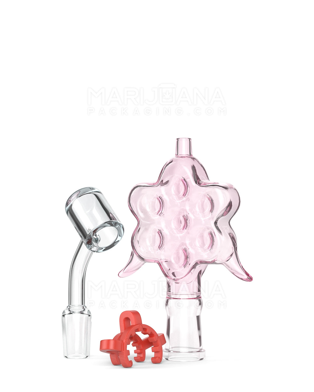 Horned Honeycomb Glass Nectar Collector w/ Banger Nail | 4in Long - 14mm Attachment - Pink - 3