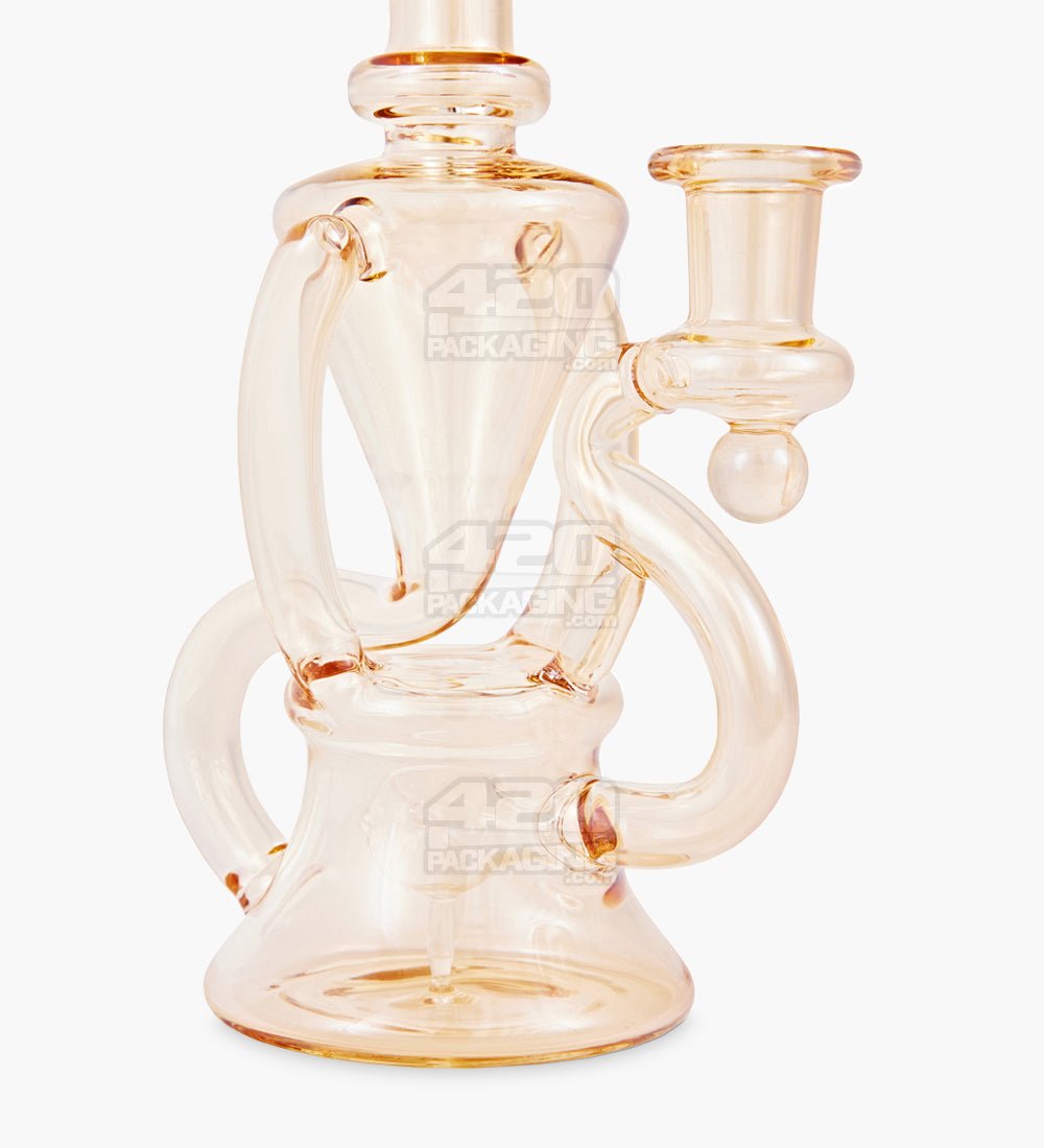 Bent Neck Iridescent Recycler Glass Bell Water Pipe | 8.5in Tall - 14mm Banger - Amber - 3