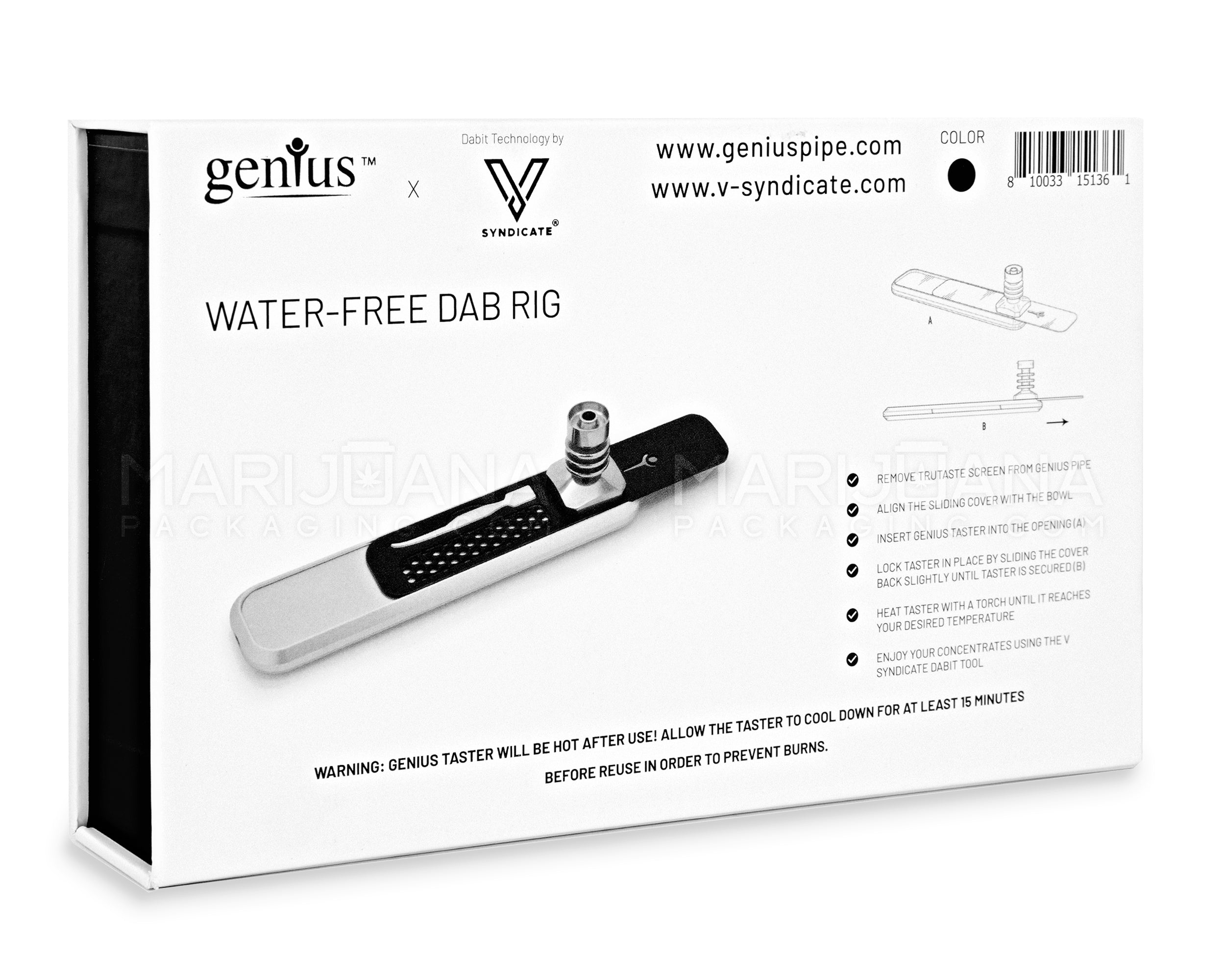 GENIUS PIPE x V-SYNDICATE | Magnetic Slider Water-Free Dab Rig Pipe w/ Black Slider & Titanium Nail | 6in Long - Metal - 5