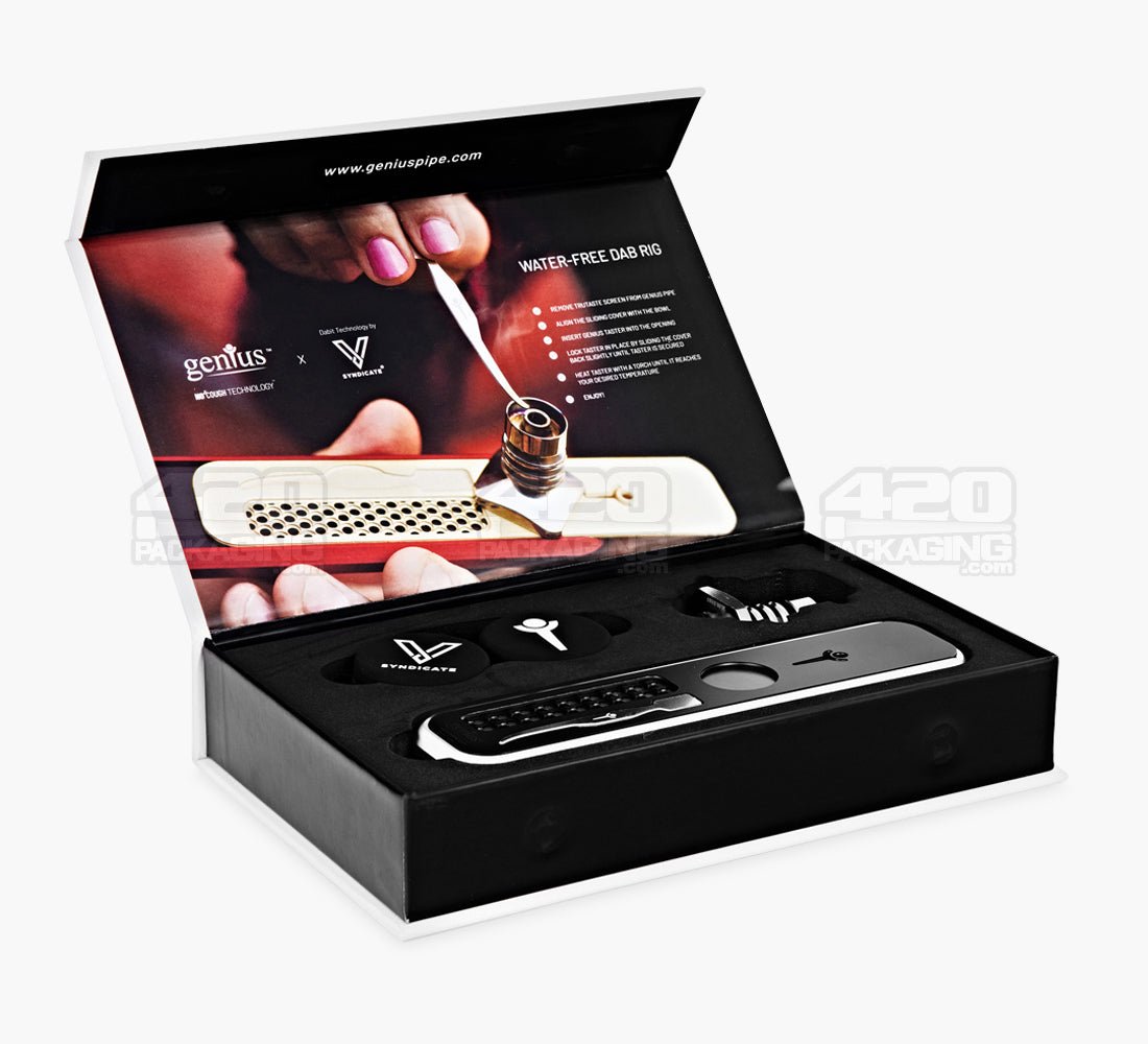 Genius Pipe x V-SYNDICATE Magnetic Slider Water-Free Dab Rig | 6in Long - Metal - Silver - 4