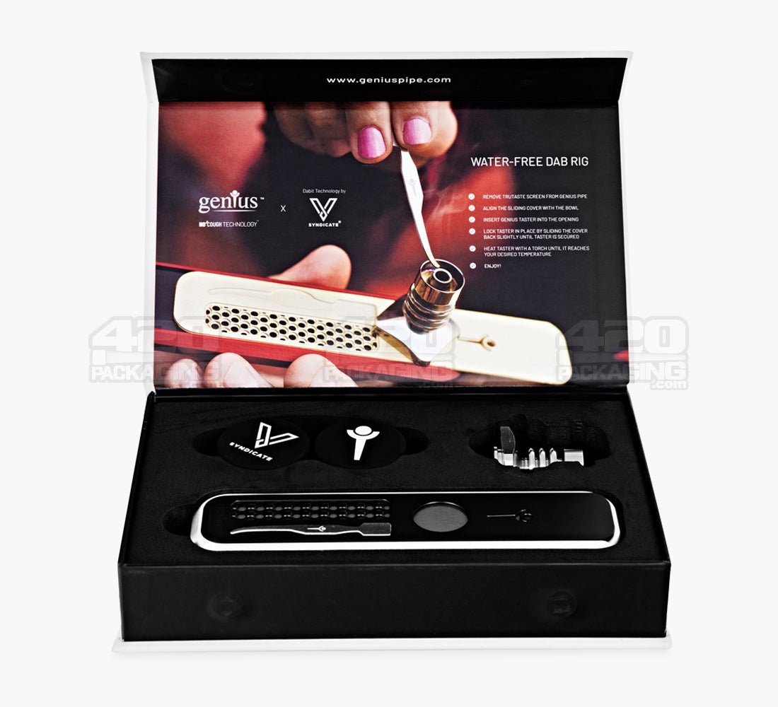 Genius Pipe x V-SYNDICATE Magnetic Slider Water-Free Dab Rig | 6in Long - Metal - Silver - 5
