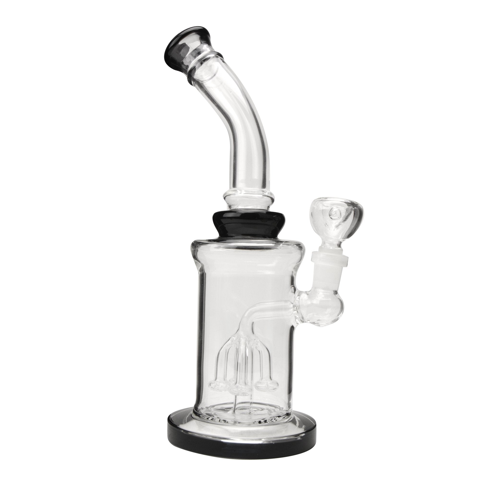 Bent Neck Fruit Tree Perc Glass Bell Glass Water Pipe w/ Thick Base | 10in Tall - 14mm Bowl - Black - 3