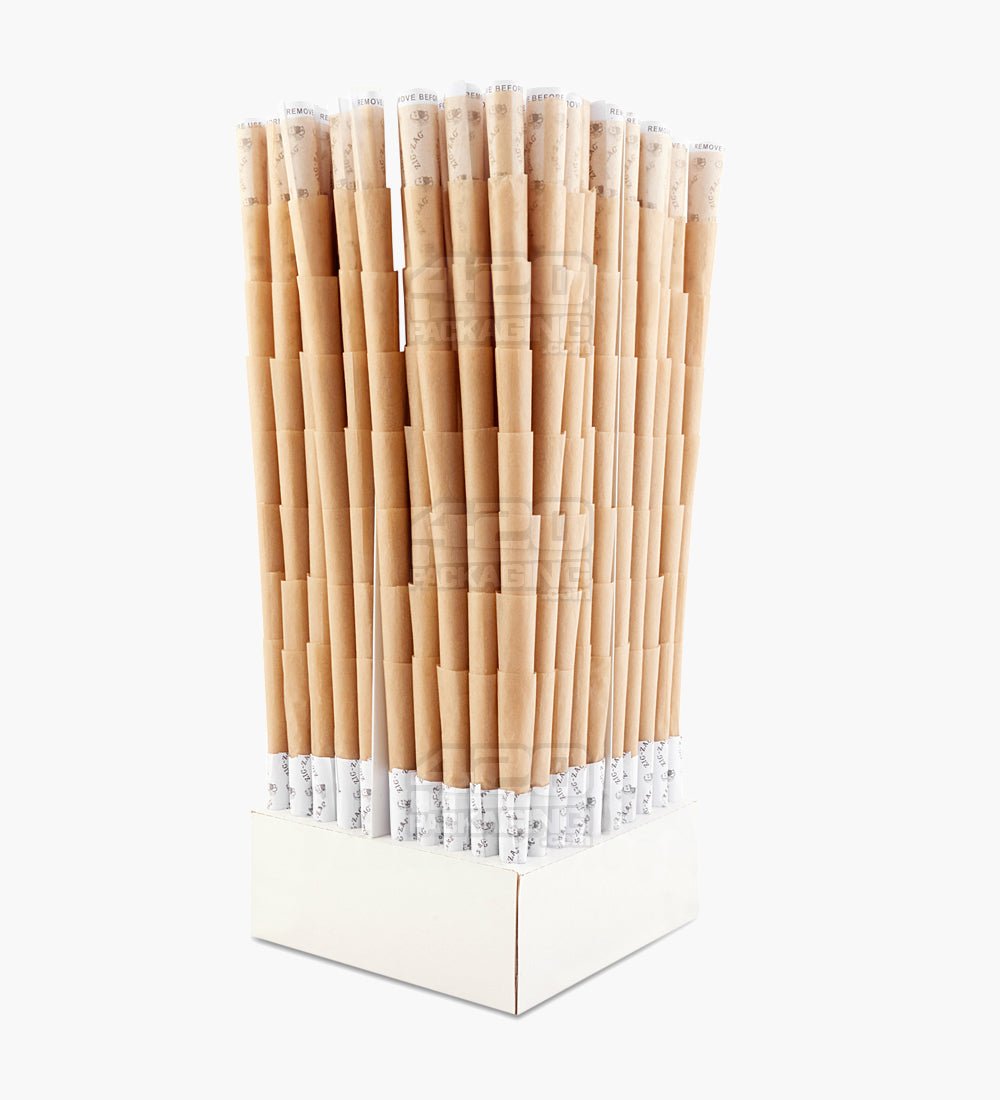 Zig Zag 84mm 1 1/4 Size Unbleached Paper Pre Rolled Cones w/ Blank Tips 900/Box - 2