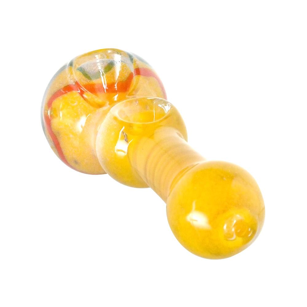 Double Bowl | Frit & Spiral Glass Hand Pipe w/ Swirls | 4.5in Long - Glass - Assorted - 6