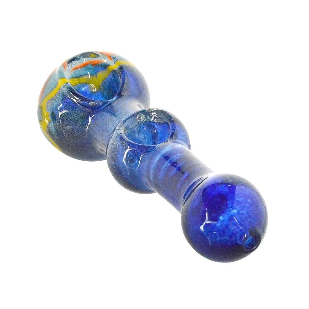 Double Bowl | Frit & Spiral Glass Hand Pipe w/ Swirls | 4.5in Long - Glass - Assorted - 8