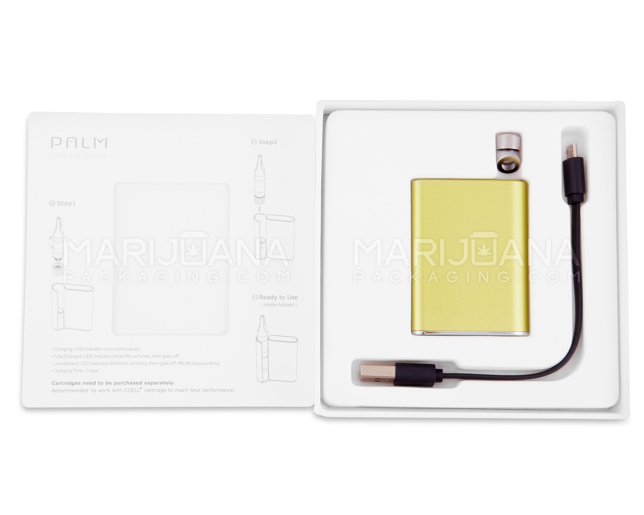 CCELL | Palm Vape Battery with USB Charger | 500mAh - Electric Yellow - 510 Thread - 10