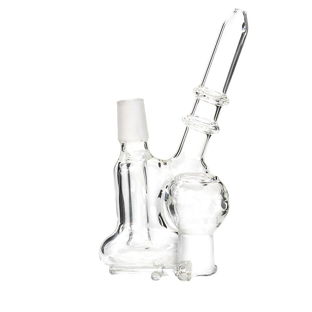 Angled Ringed Neck Glass Dab Rig | 5.5in Tall - 18mm Dome & Nail - Clear - 5