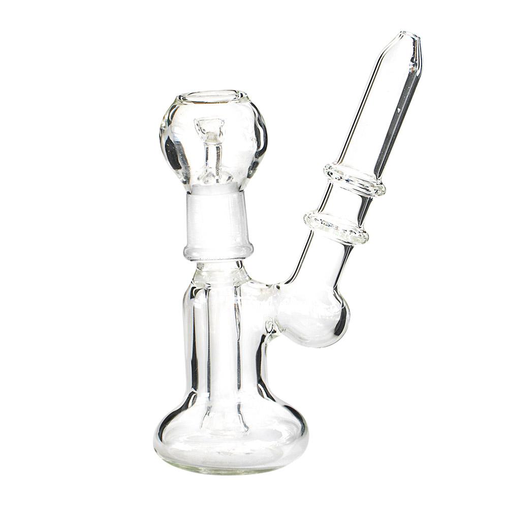 Angled Ringed Neck Glass Dab Rig | 5.5in Tall - 18mm Dome & Nail - Clear - 1