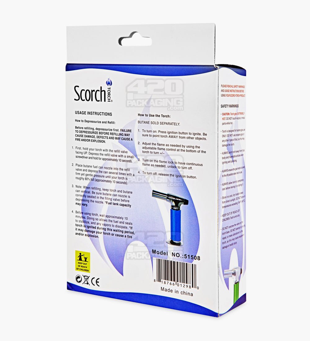 6" Scorch Torch Metal Assorted Butane Torch w/ Safety Lock - 8
