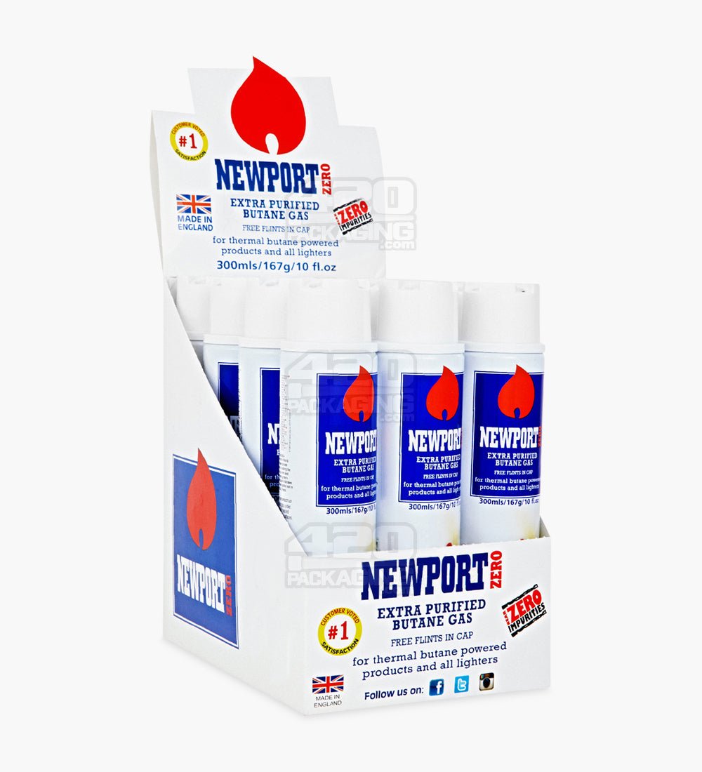 Newport Zero Extra Purified Butane 300mL BHO Canisters w/ Flints 12/Box - 2