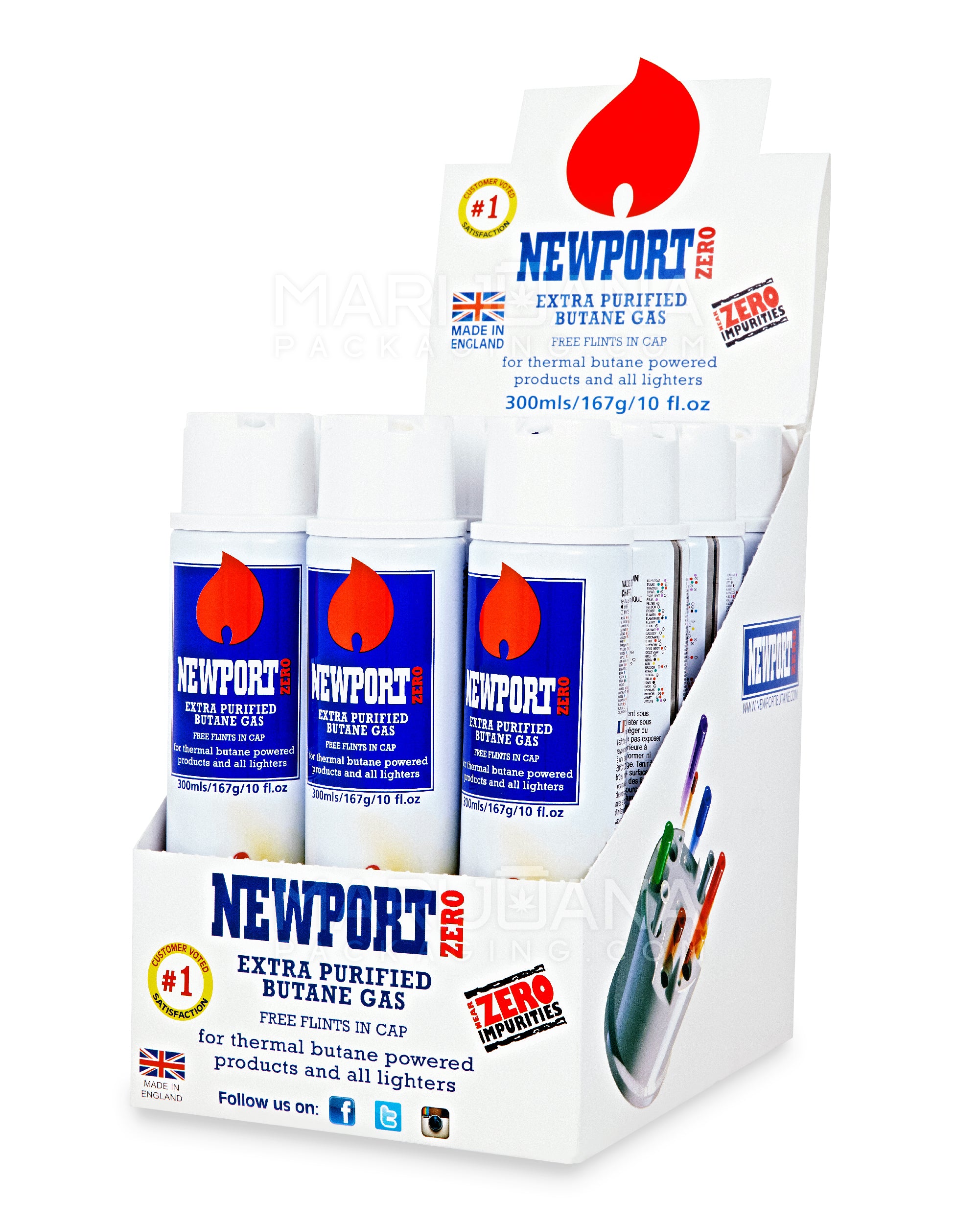 NEWPORT | 'Retail Display' Zero Extra Purified Butane Canisters w/ Flints | 300mL - BHO - 12 Count - 7