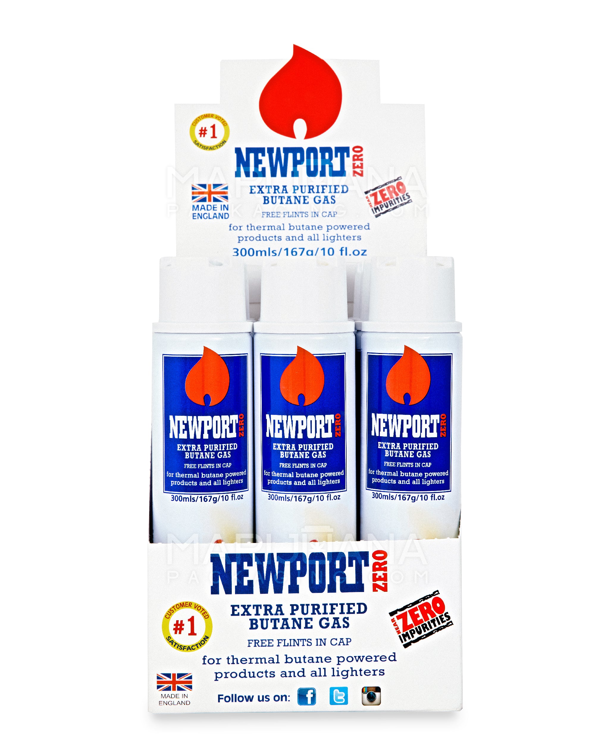 NEWPORT | 'Retail Display' Zero Extra Purified Butane Canisters w/ Flints | 300mL - BHO - 12 Count - 1