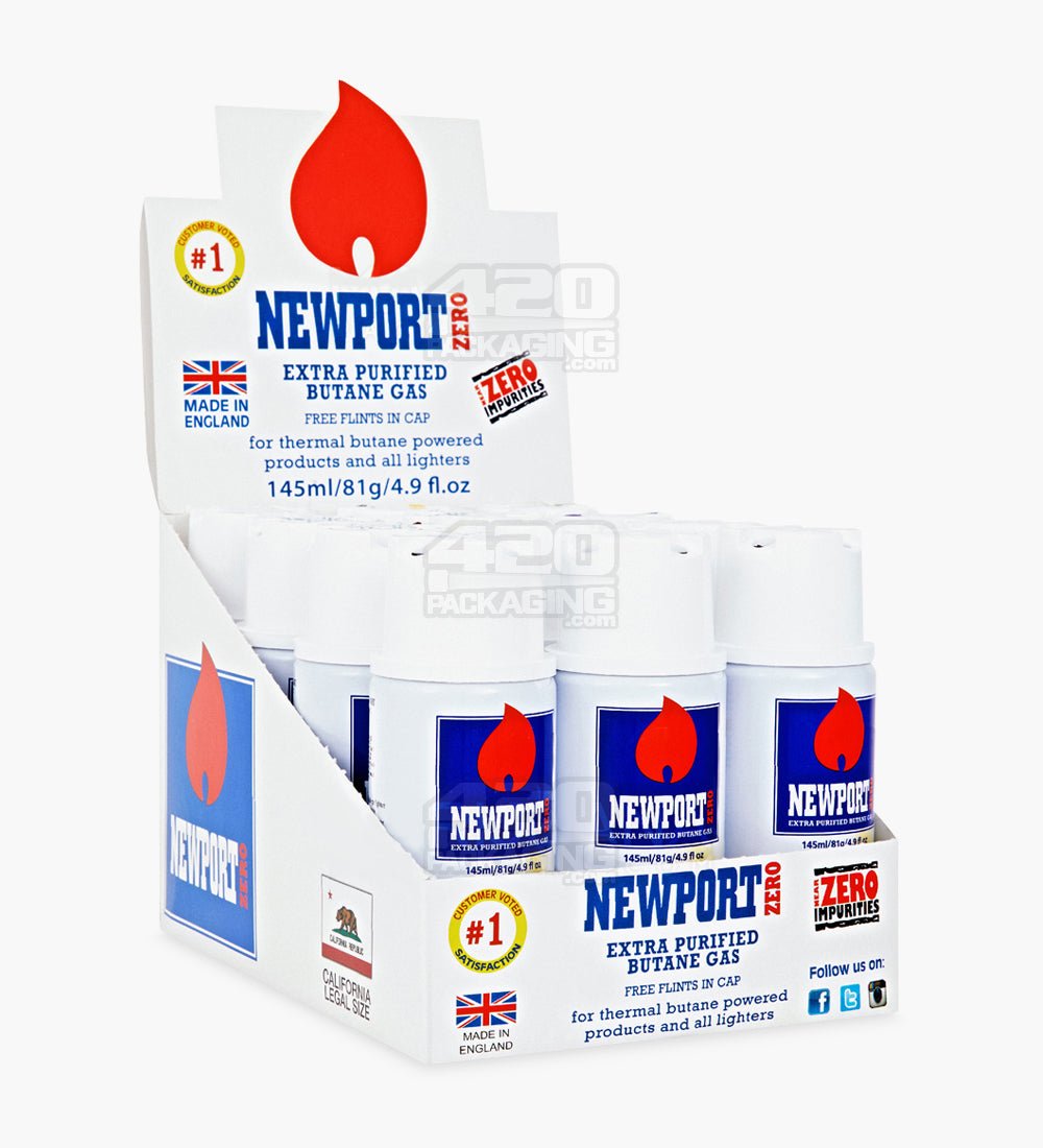 Newport Zero Extra Purified Butane 145mL BHO Canisters w/ Flints 12/Box - 2