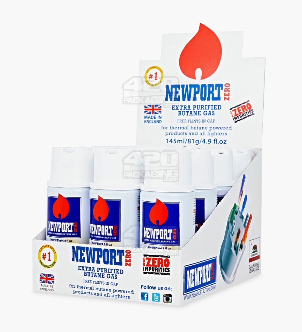 Newport Zero Extra Purified Butane 145mL BHO Canisters w/ Flints 12/Box - 7