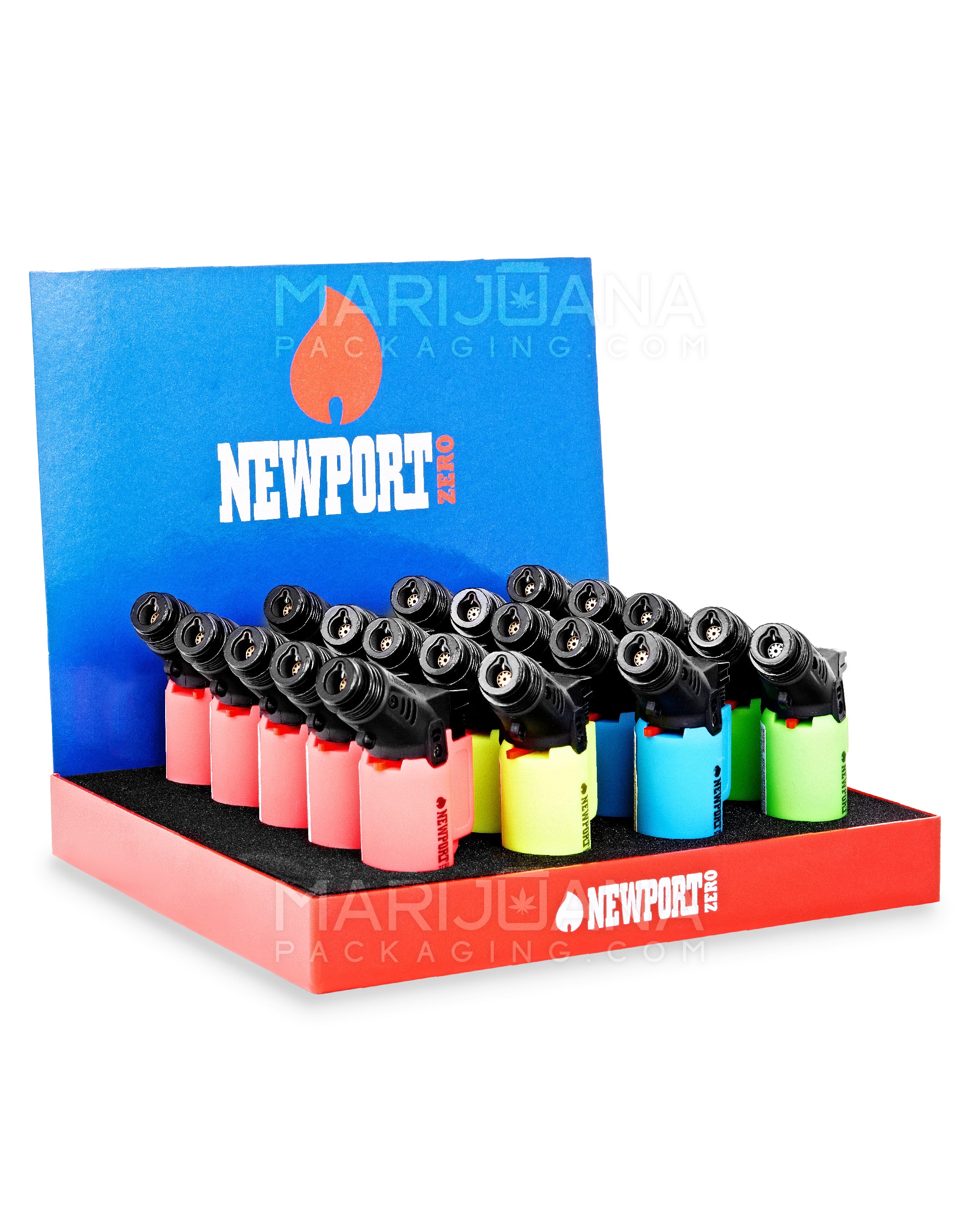 NEWPORT | 'Retail Display' Zero Assorted Neon Plastic Mini Cigar Torch | 3in Tall - Butane - 20 Count - 10