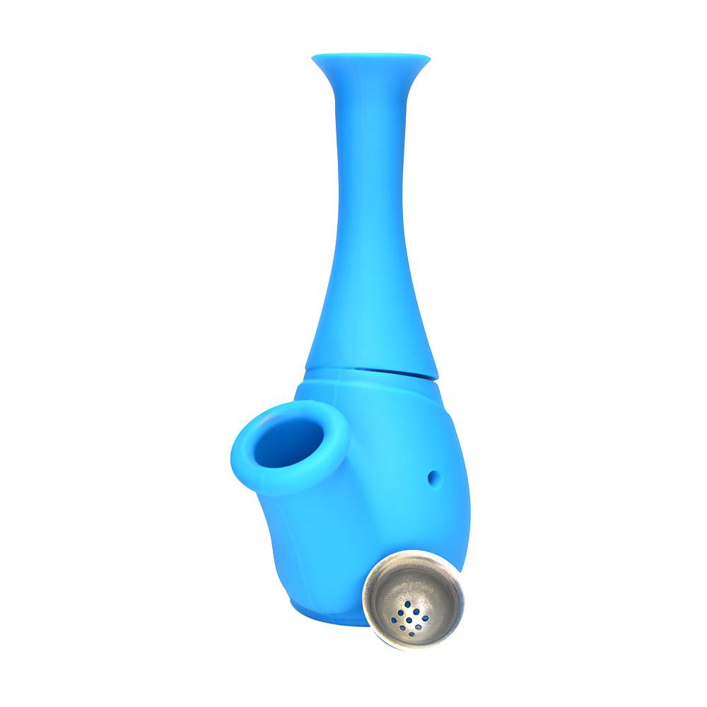 Unbreakable | Flower Vase Silicone Water Pipe | 6in Tall - Metal Bowl - Blue - 5