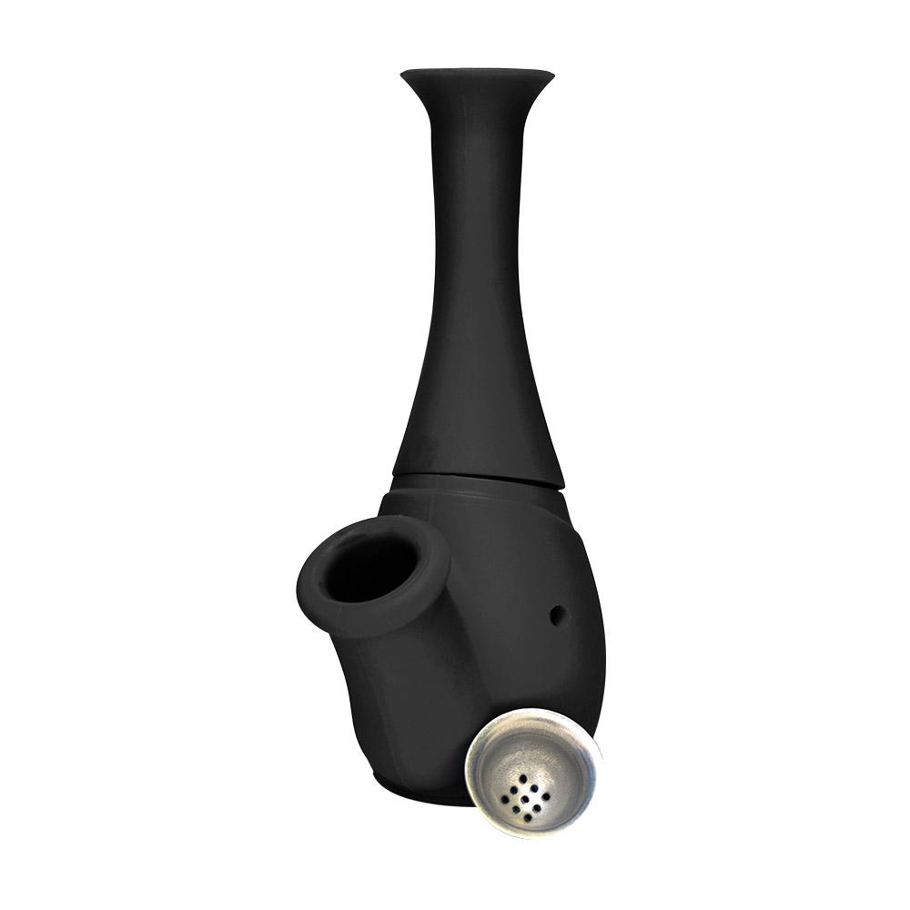 Unbreakable | Flower Vase Silicone Water Pipe | 6in Tall - Metal Bowl - Black - 5