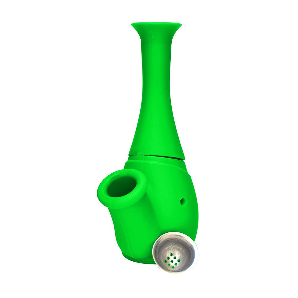 Unbreakable | Flower Vase Silicone Water Pipe | 6in Tall - Metal Bowl - Green - 5
