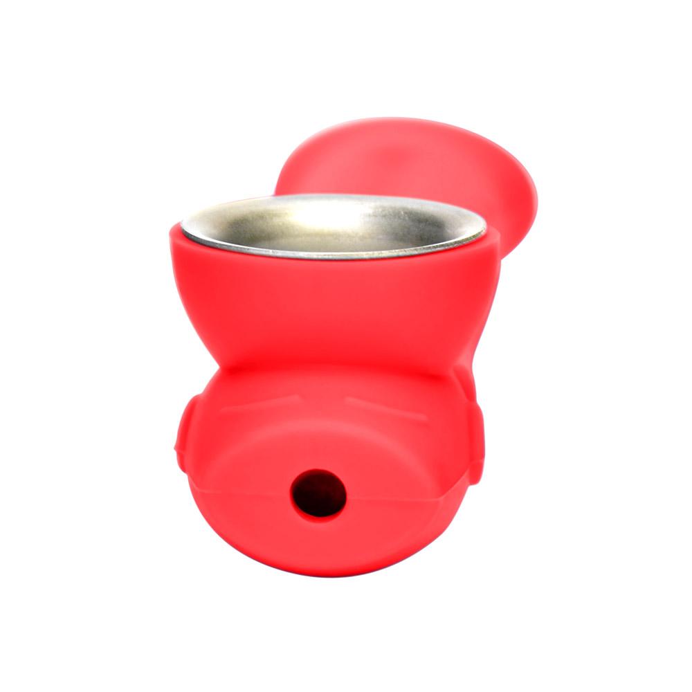 Unbreakable | Silicone Hand Pipe | 6in Long - Metal Bowl - Red - 4