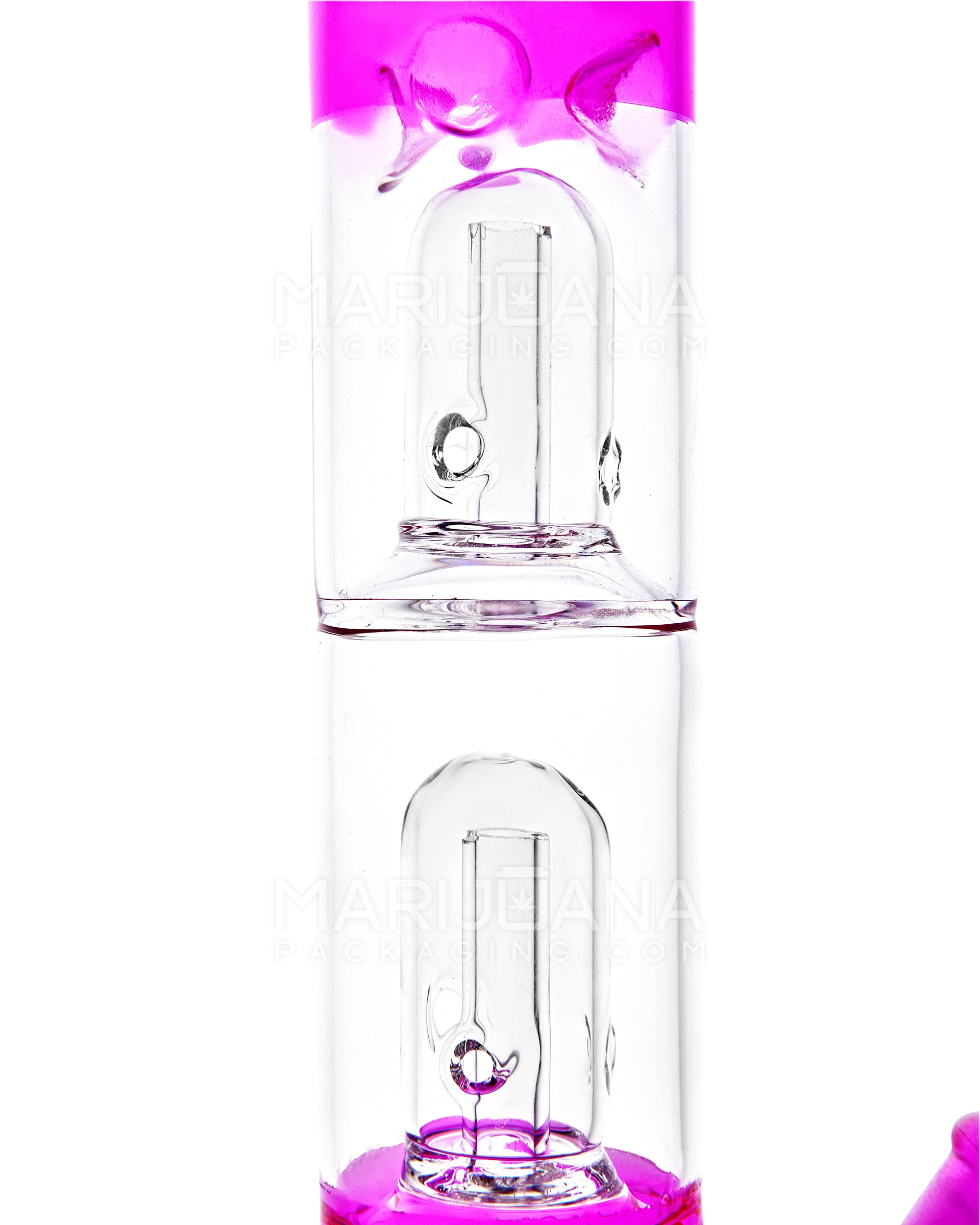 Double Chamber | Straight Neck Dome Perc Glass Beaker Water Pipe w/ Ice Catcher | 12in Tall - 14mm Bowl - Assorted - 4