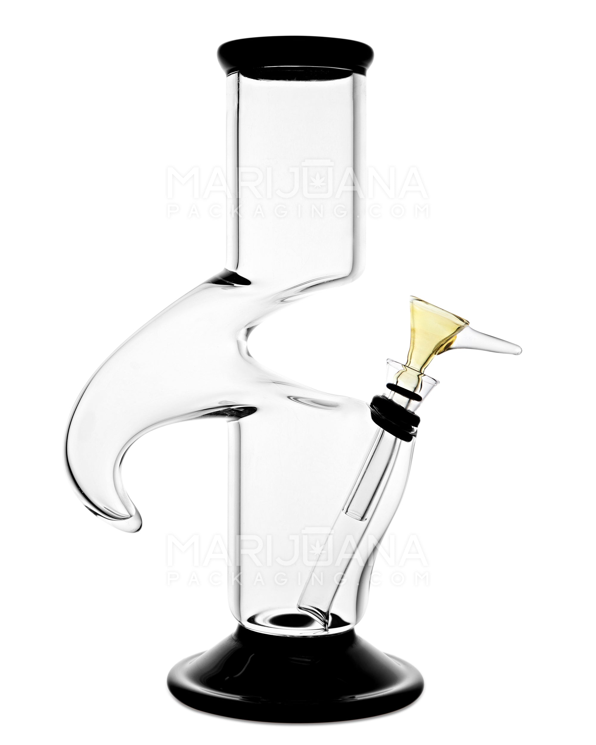 USA Glass | Hooked Z-Neck Glass Water Pipe w/ Ice Catcher | 9in Tall - Grommet Bowl - Black - 1