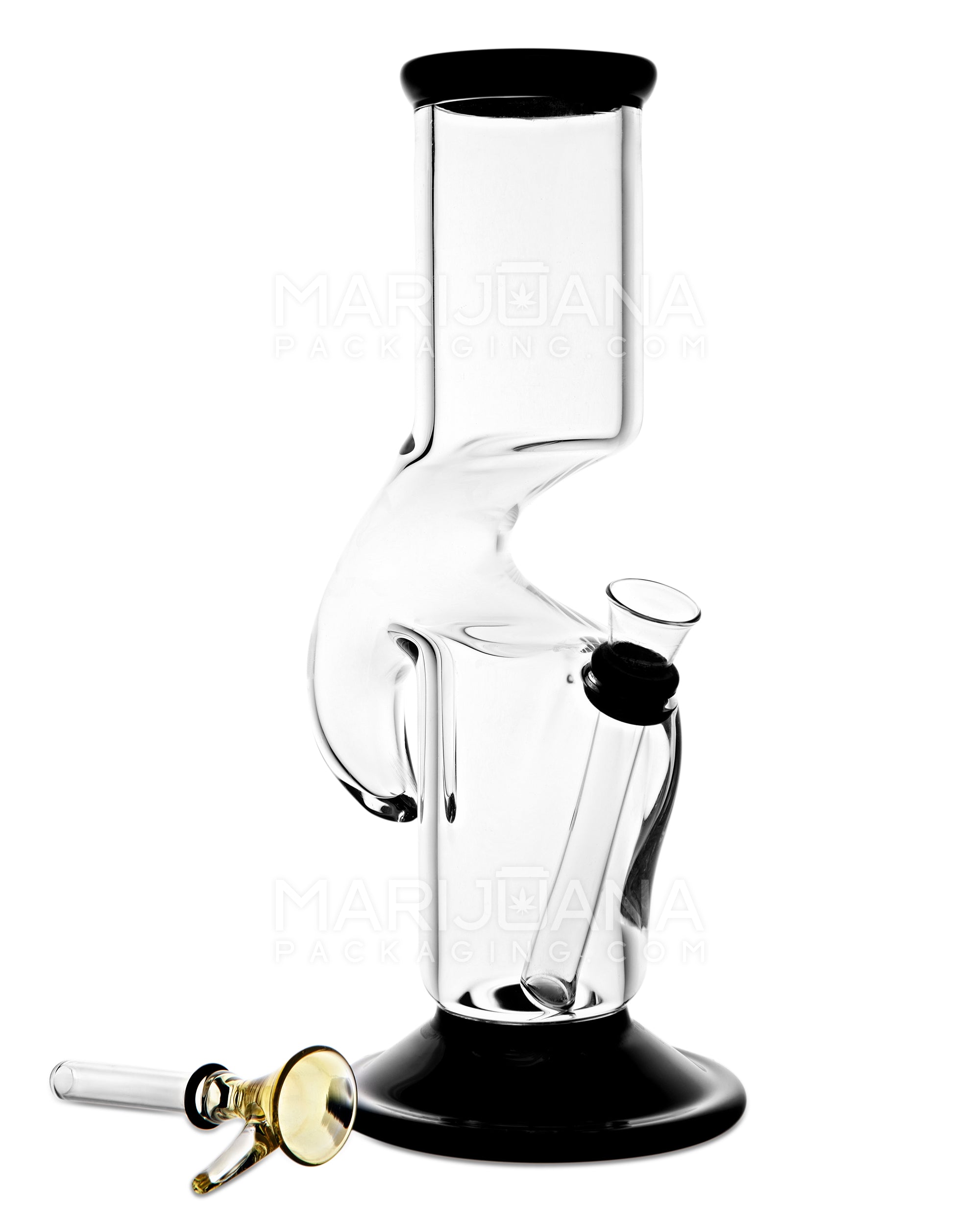 USA Glass | Hooked Z-Neck Glass Water Pipe w/ Ice Catcher | 9in Tall - Grommet Bowl - Black - 2