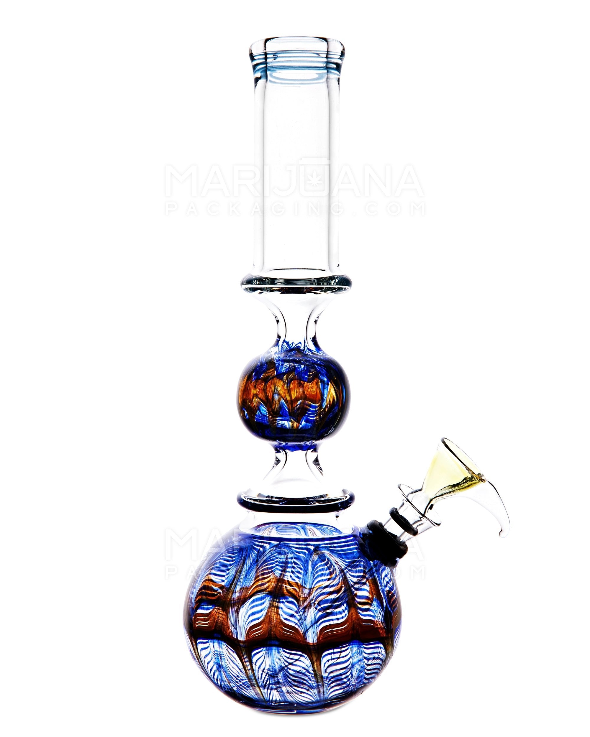 USA Glass | Ringed Orb Neck Raked Glass Egg Water Pipe | 10in Tall - Grommet Bowl - Assorted - 1