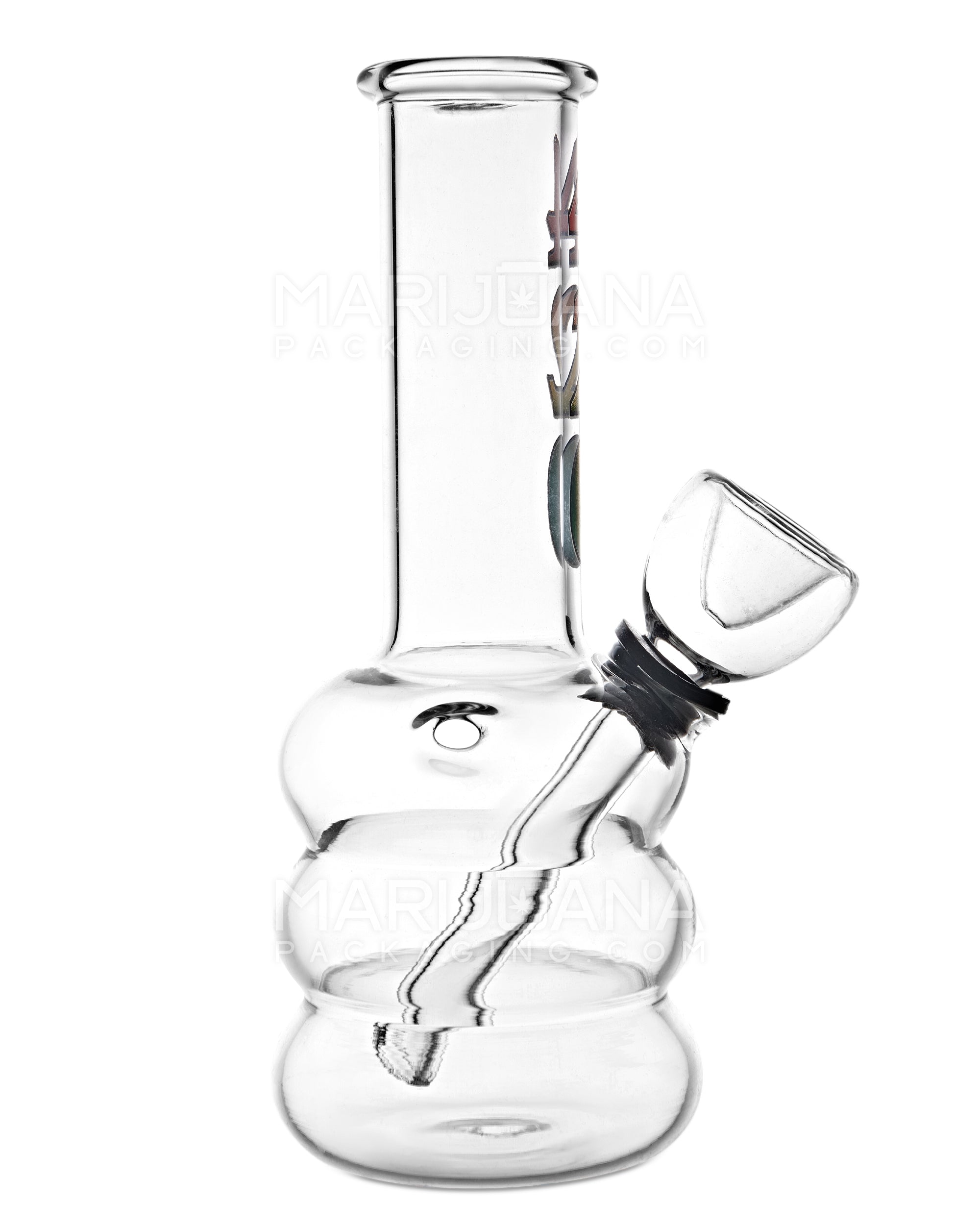 Straight Neck 420 Decal Glass Egg Water Pipe | 5in Tall - Grommet Bowl - Clear - 1