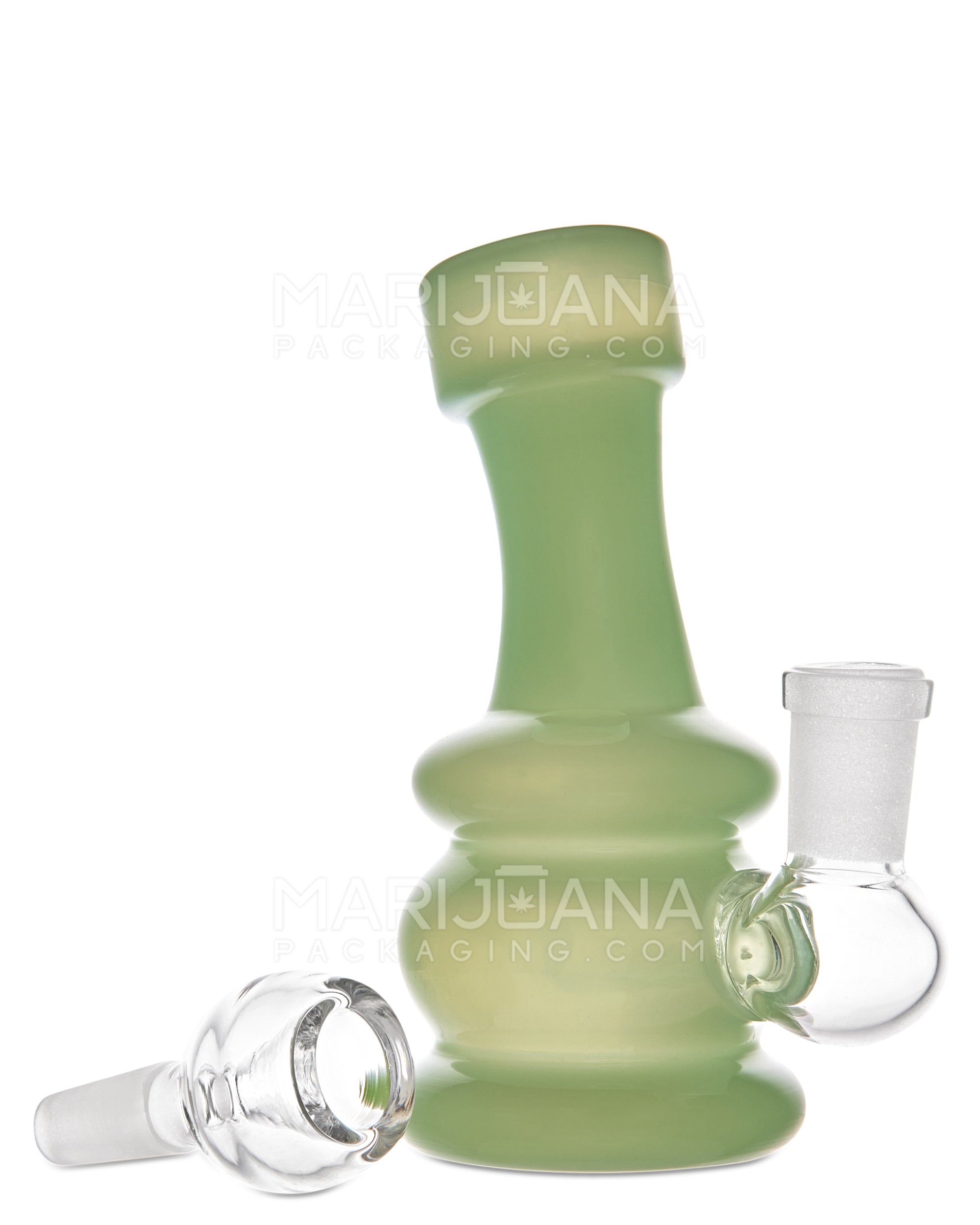 Bent Neck Inline Perc Glass Egg Water Pipe w/ Thick Base | 4in Tall - 10mm Bowl - Jade - 2