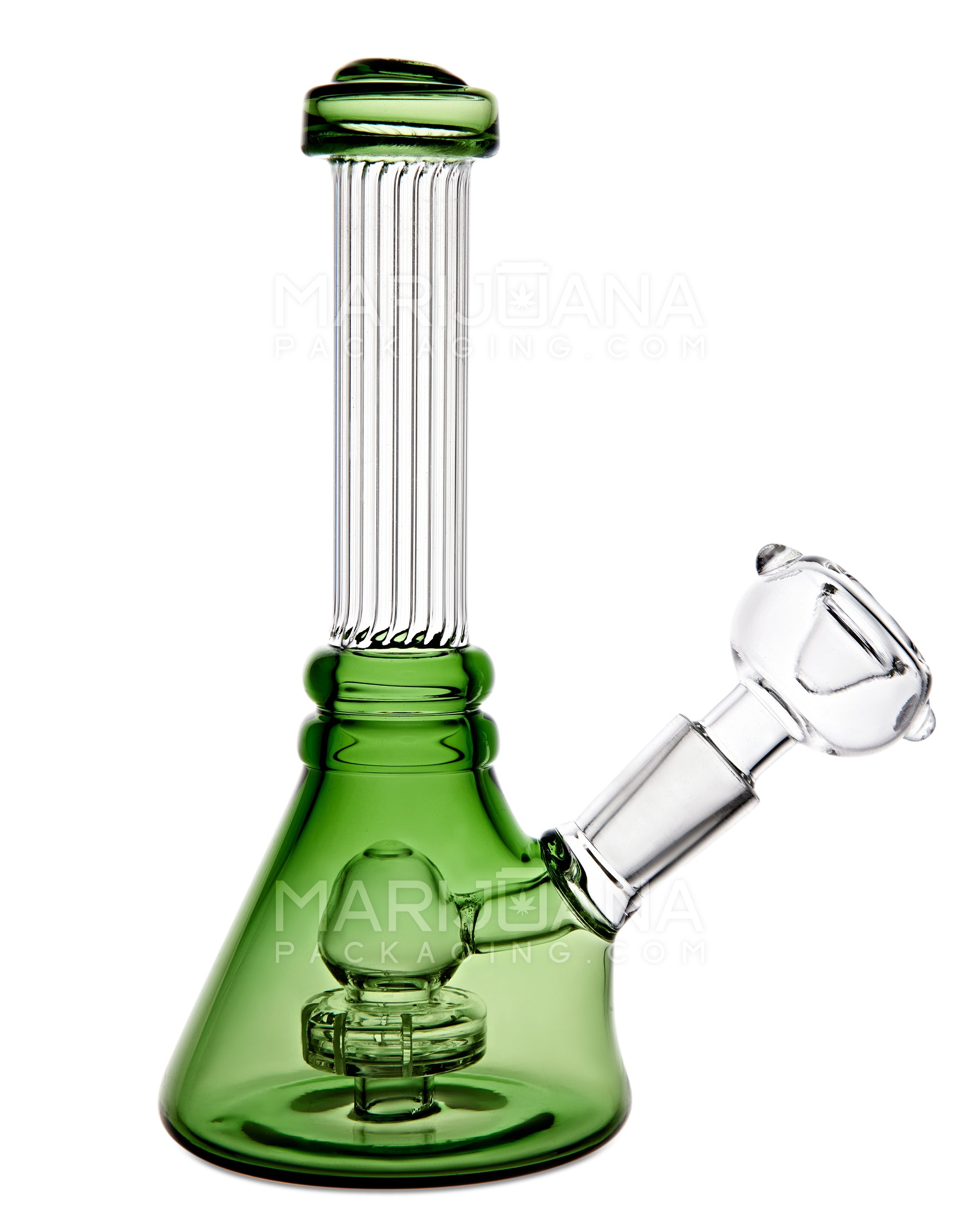 Ridged Neck Showerhead Perc Glass Beaker Water Pipe | 7in Tall - 14mm Bowl - Green - 1