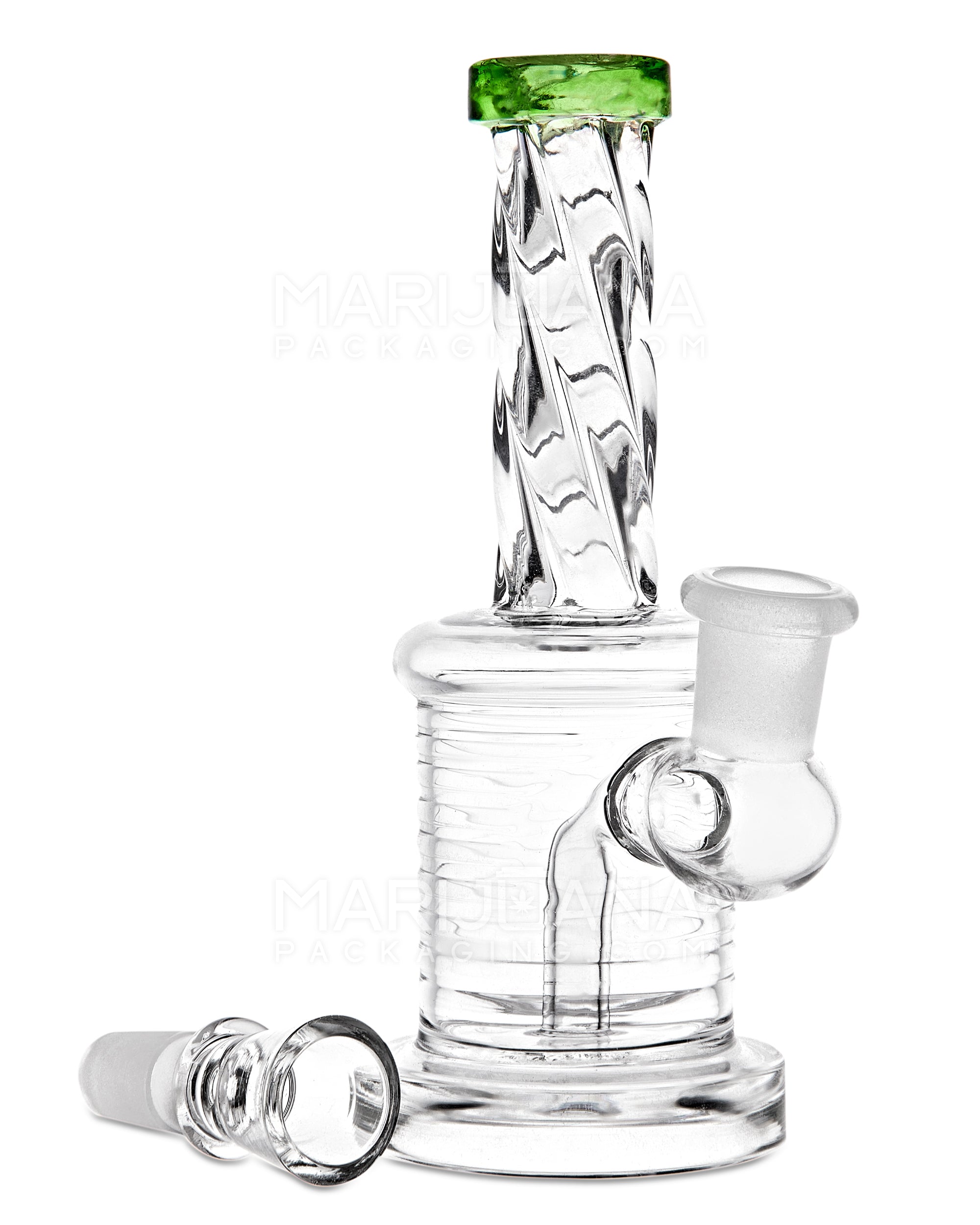 Spiral Neck Ribbed Glass Water Pipe w/ Thick Base | 5in Tall - 14mm Bowl - Assorted - 2