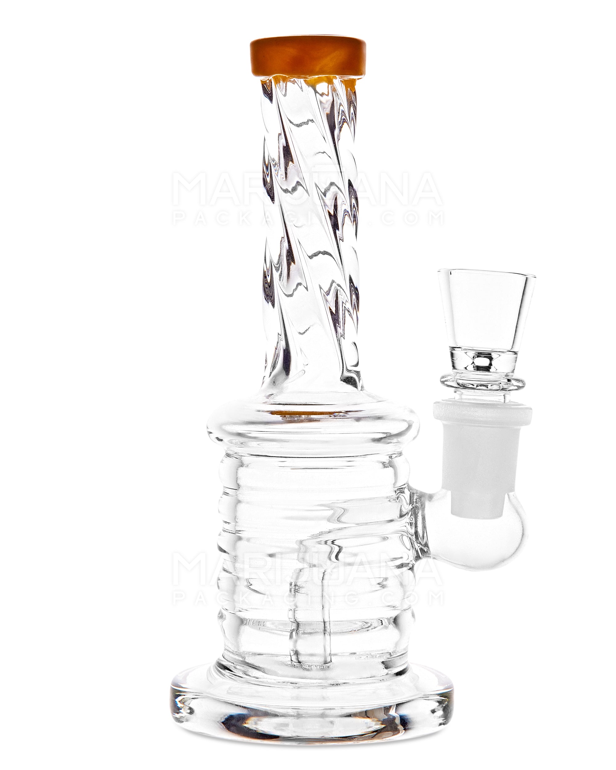 Spiral Neck Ribbed Glass Water Pipe w/ Thick Base | 5in Tall - 14mm Bowl - Assorted - 5