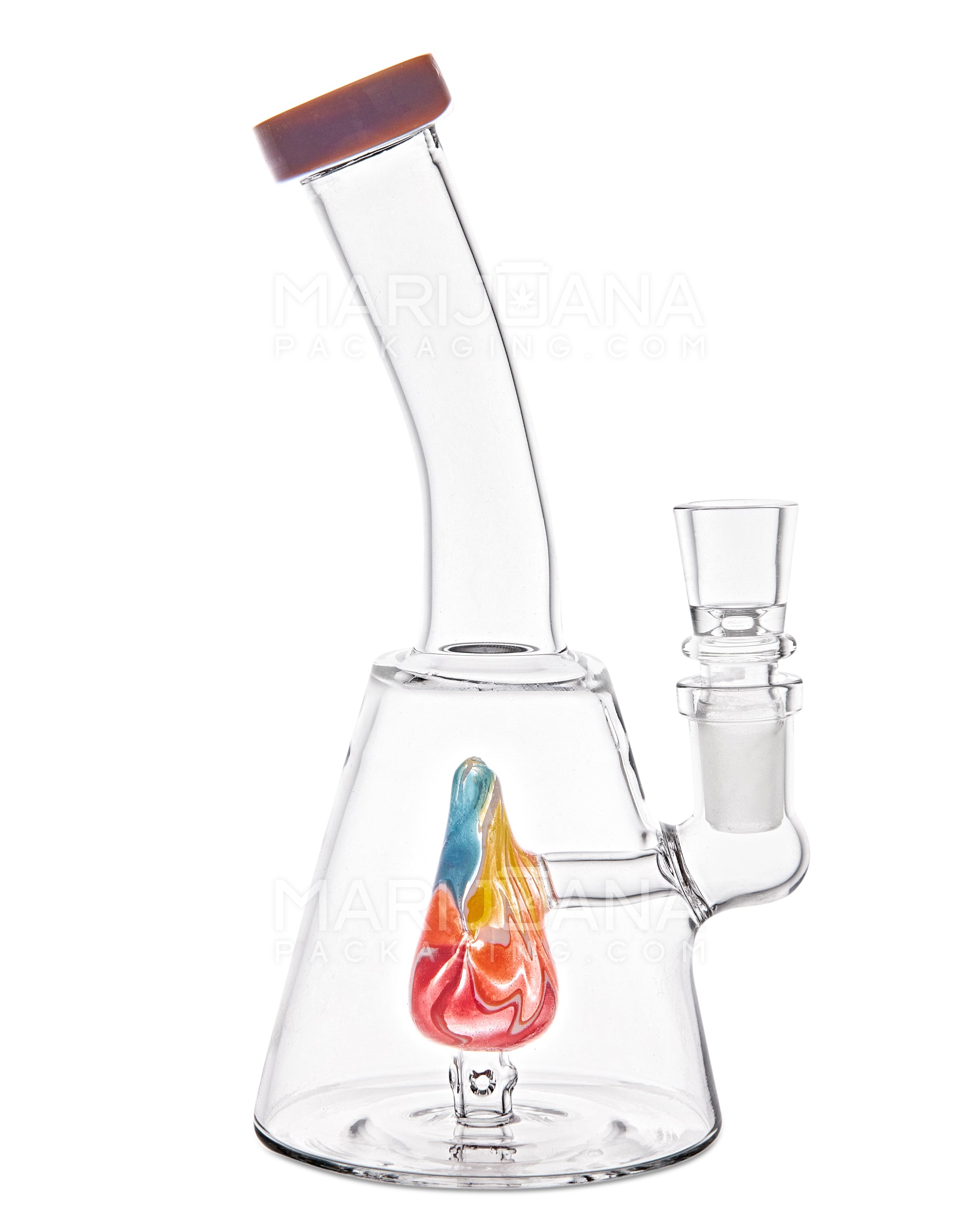 Bent Neck Painted Barrel Perc Glass Beaker Water Pipe | 5in Tall - 14mm Bowl - Mixed - 5