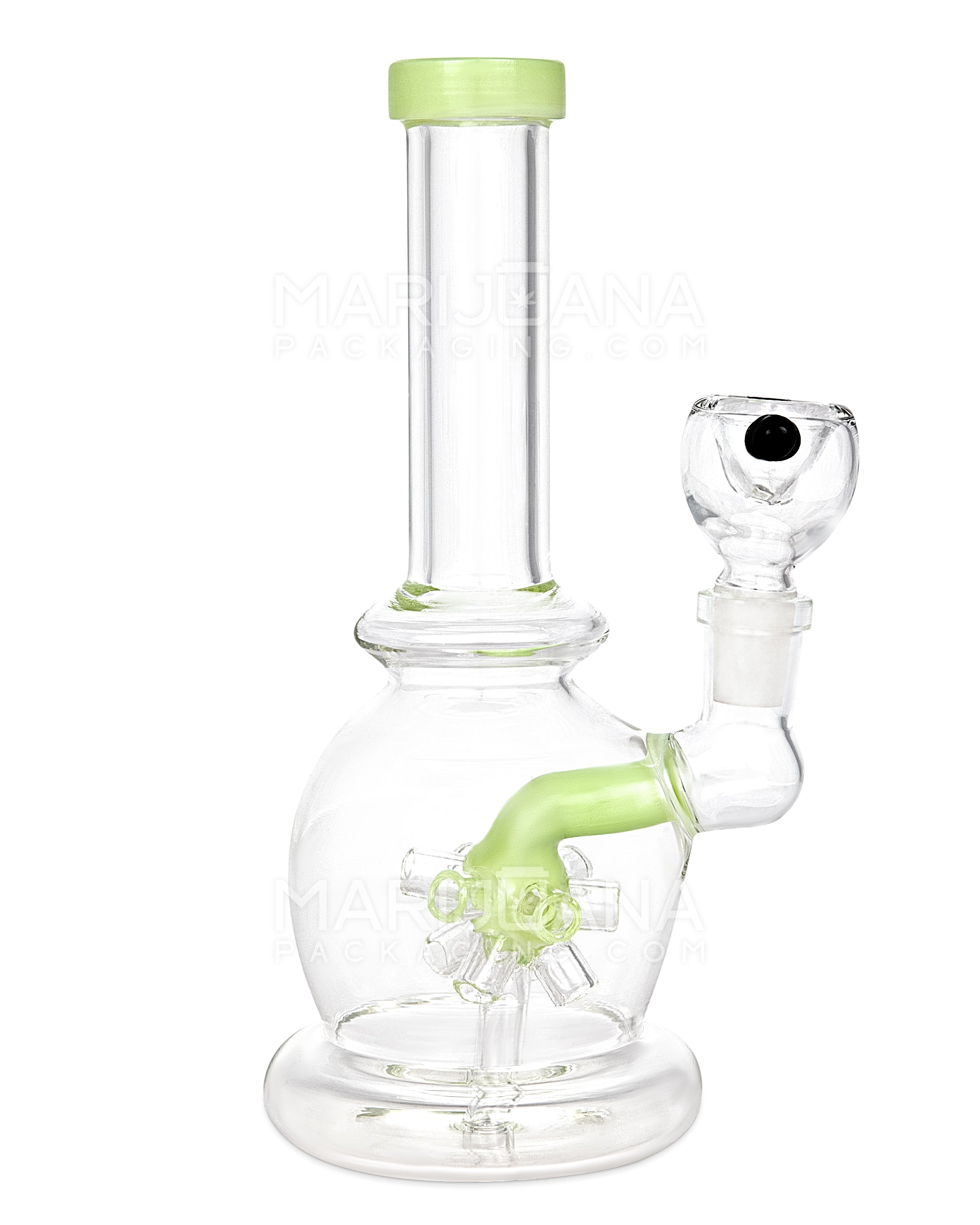 Straight Neck Atomic Perc Glass Egg Water Pipe | 8in Tall - 14mm Bowl - Slime - 1