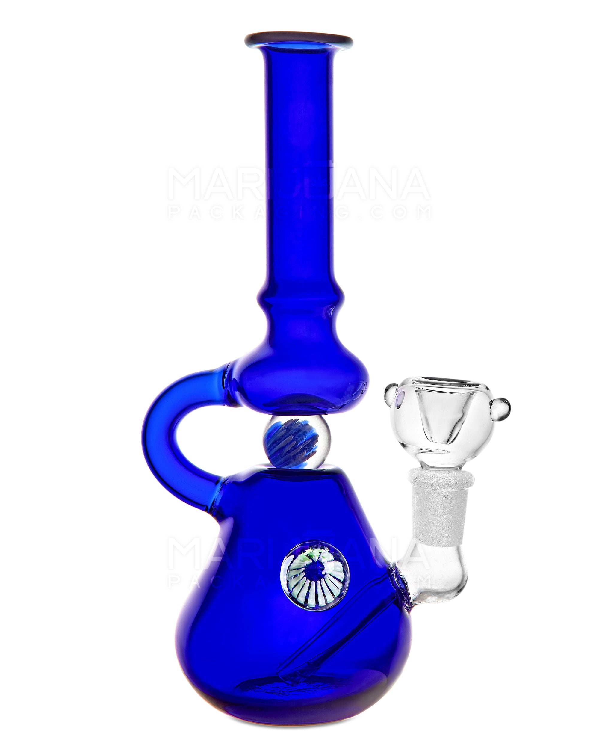 U-Neck Diffused Perc Glass Beaker Water Pipe w/ Rotating Implosion Marble | 8in Tall - 14mm Bowl - Blue - 1
