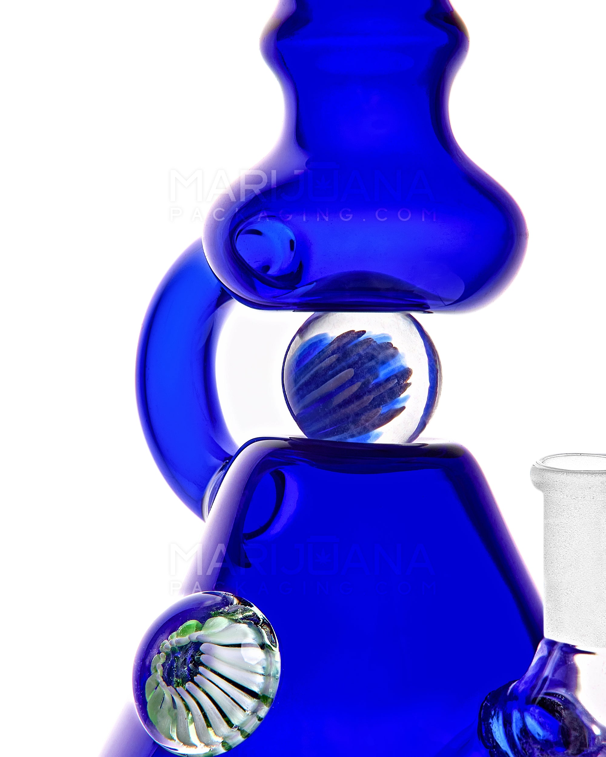 U-Neck Diffused Perc Glass Beaker Water Pipe w/ Rotating Implosion Marble | 8in Tall - 14mm Bowl - Blue - 3