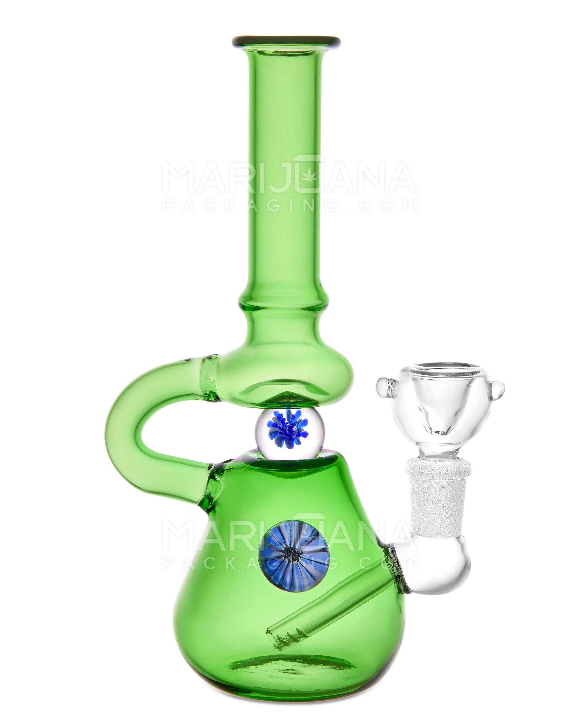 U-Neck Diffused Perc Glass Beaker Water Pipe w/ Rotating Implosion Marble | 8in Tall - 14mm Bowl - Green - 1