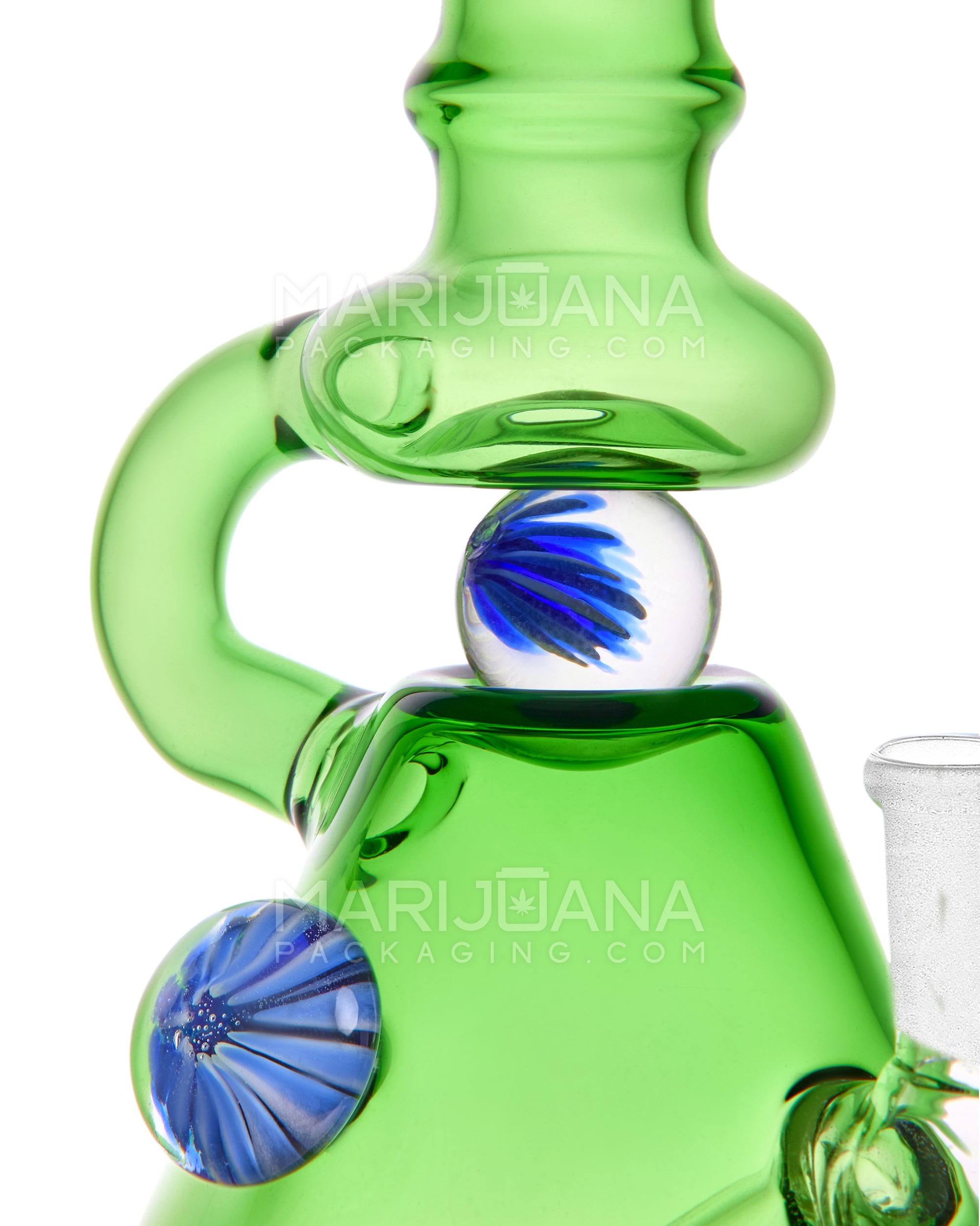 U-Neck Diffused Perc Glass Beaker Water Pipe w/ Rotating Implosion Marble | 8in Tall - 14mm Bowl - Green - 3