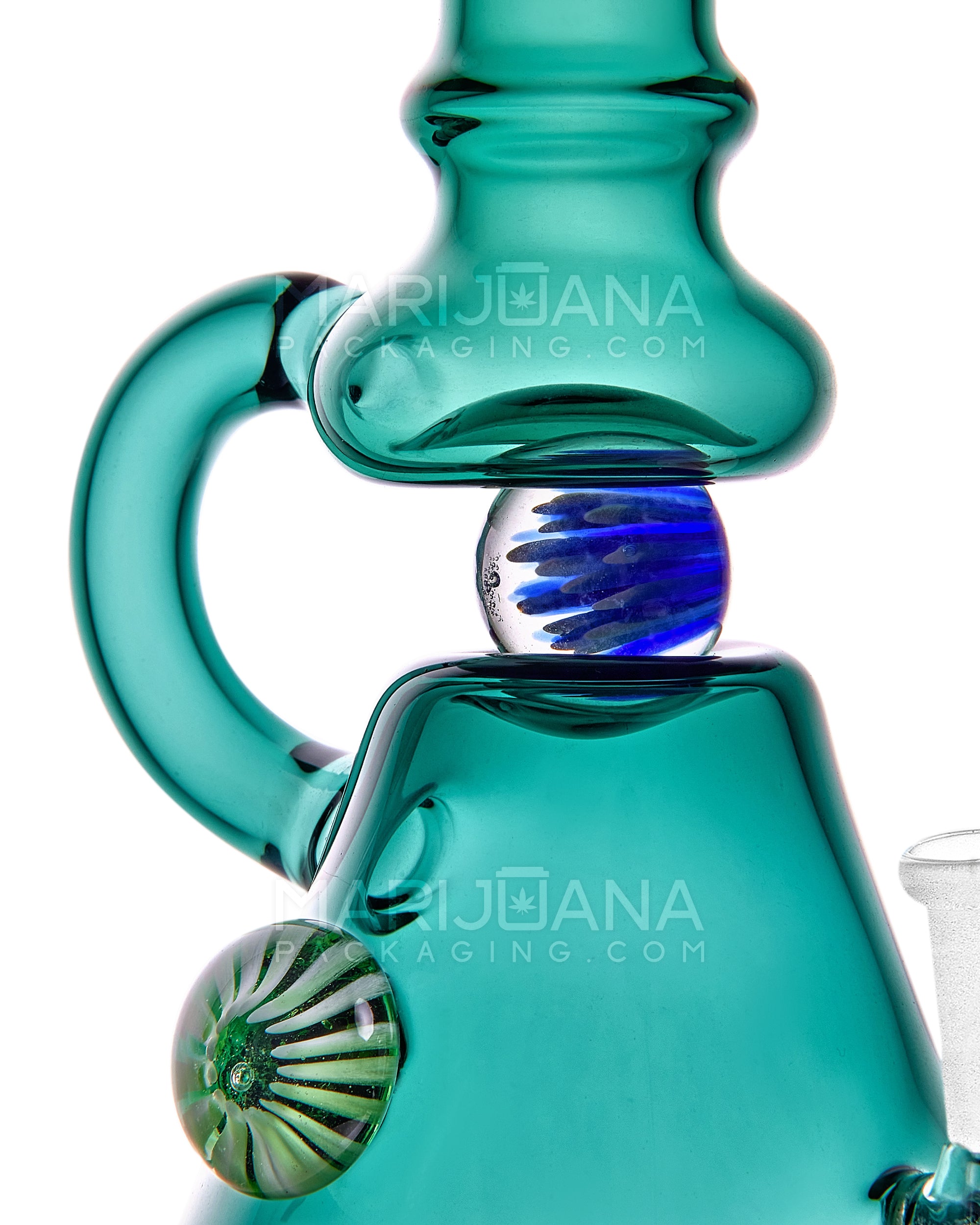 U-Neck Diffused Perc Glass Beaker Water Pipe w/ Rotating Implosion Marble | 8in Tall - 14mm Bowl - Teal - 3
