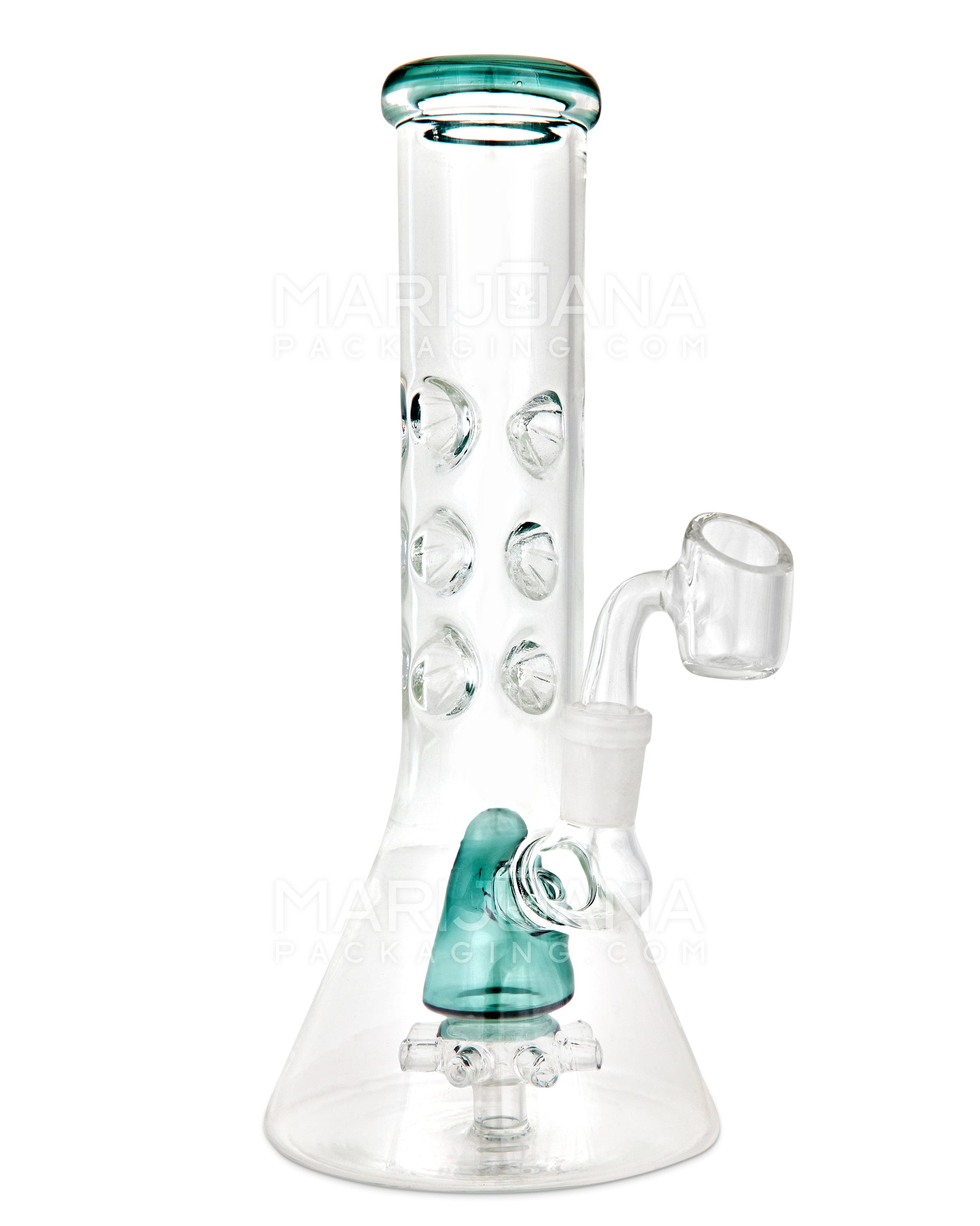 Straight Neck Atomic Perc Glass Beaker Water Pipe w/ Ice Catcher | 10in Tall - 14mm Bowl - Teal - 5