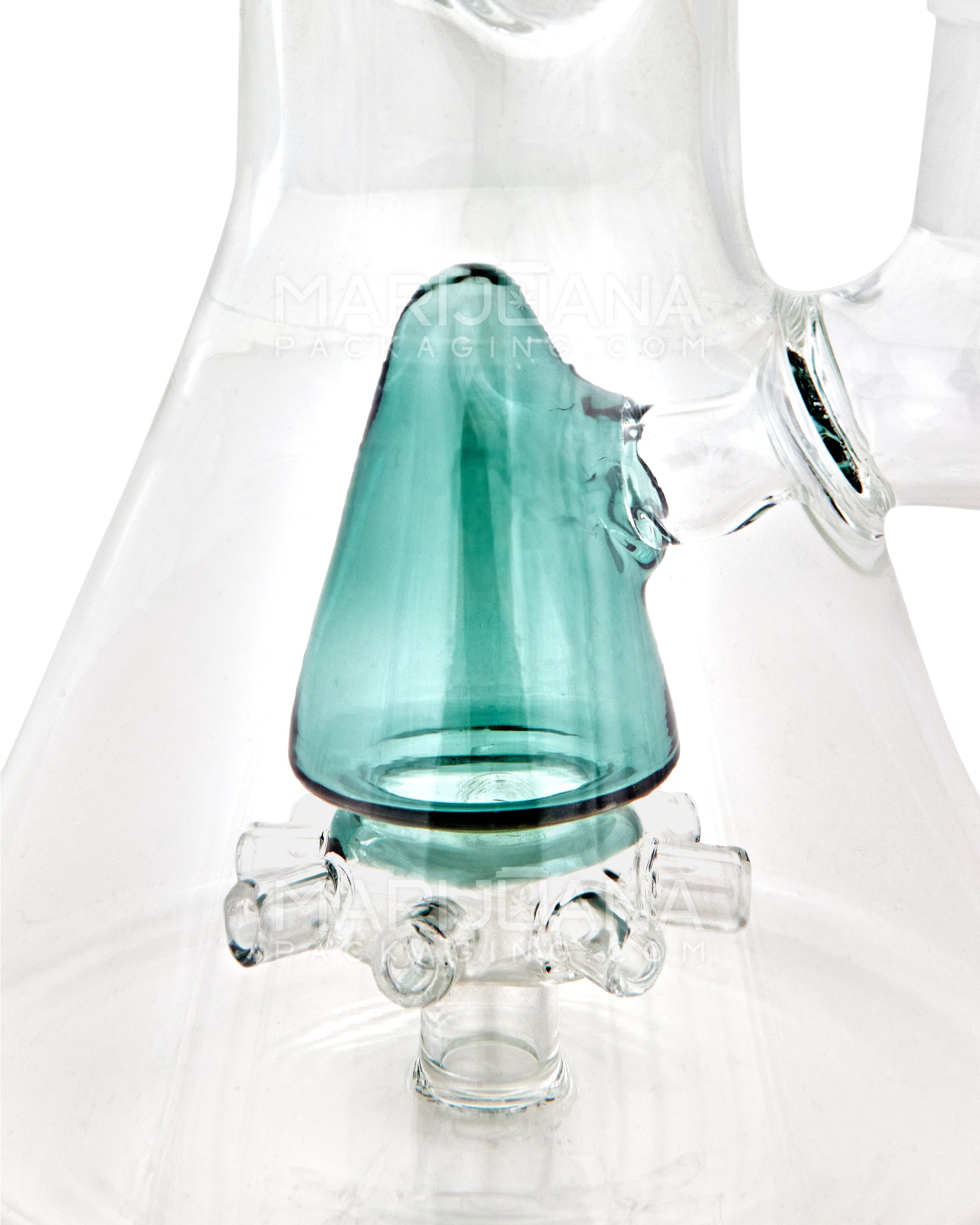 Straight Neck Atomic Perc Glass Beaker Water Pipe w/ Ice Catcher | 10in Tall - 14mm Bowl - Teal - 4