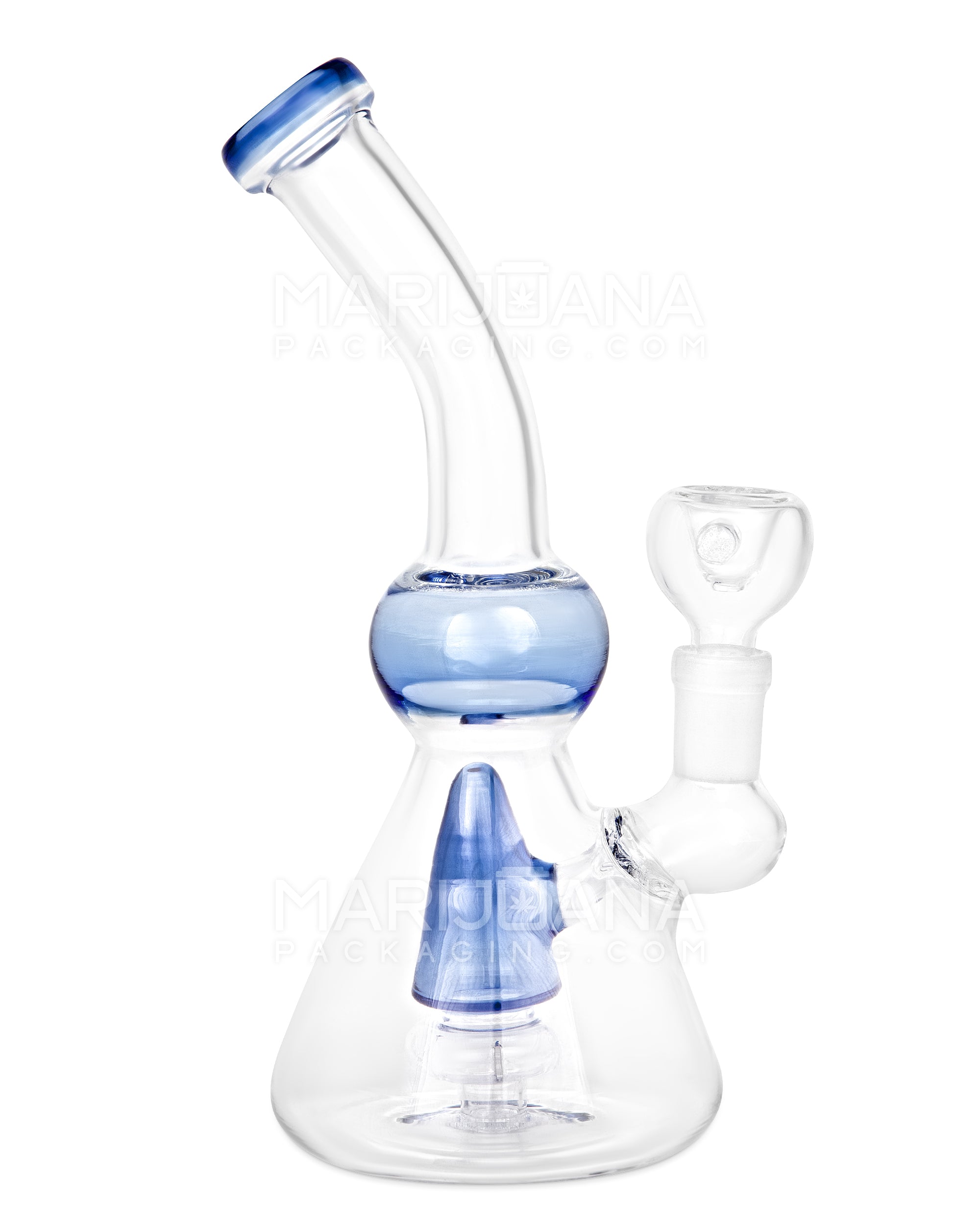 Bent Neck Showerhead Perc Glass Beaker Water Pipe | 7in Tall - 14mm Bowl - Blue - 1