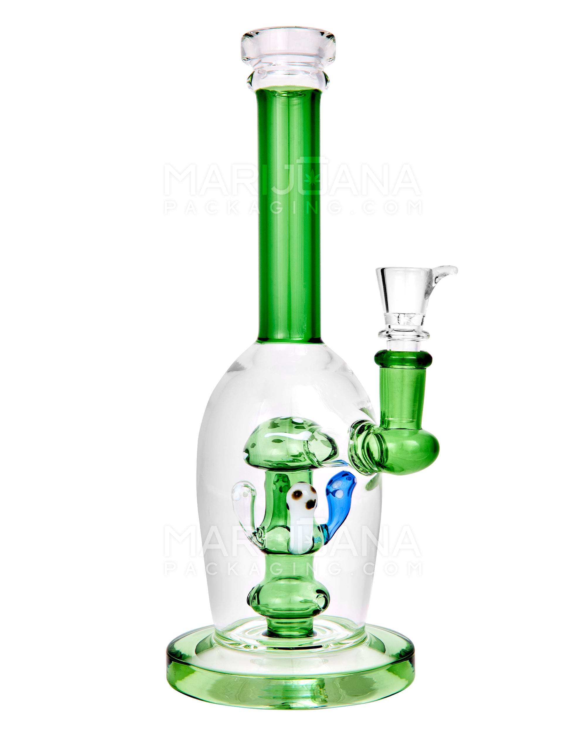 Straight Neck Mushroom Perc Glass Egg Water Pipe w/ Thick Base | 10.5in Tall - 14mm Bowl - Green - 1
