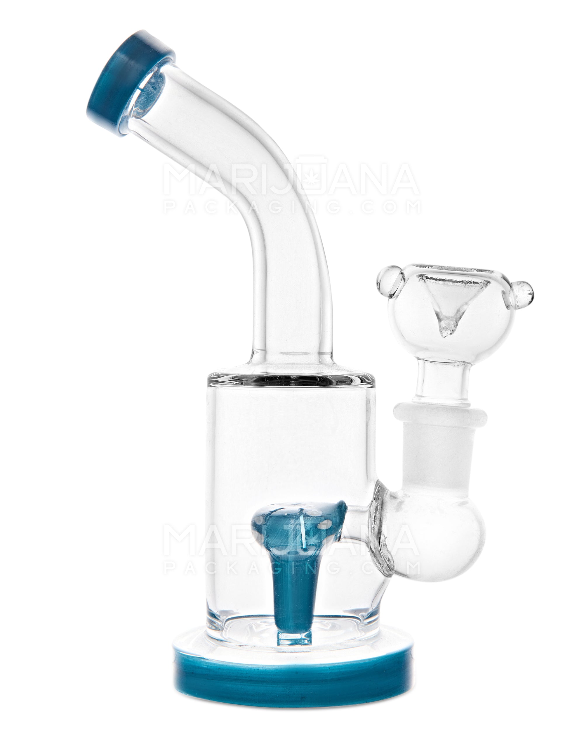 Bent Neck Circ Perc Glass Water Pipe w/ Thick Base | 6in Tall - 14mm Bowl - Blue - 1