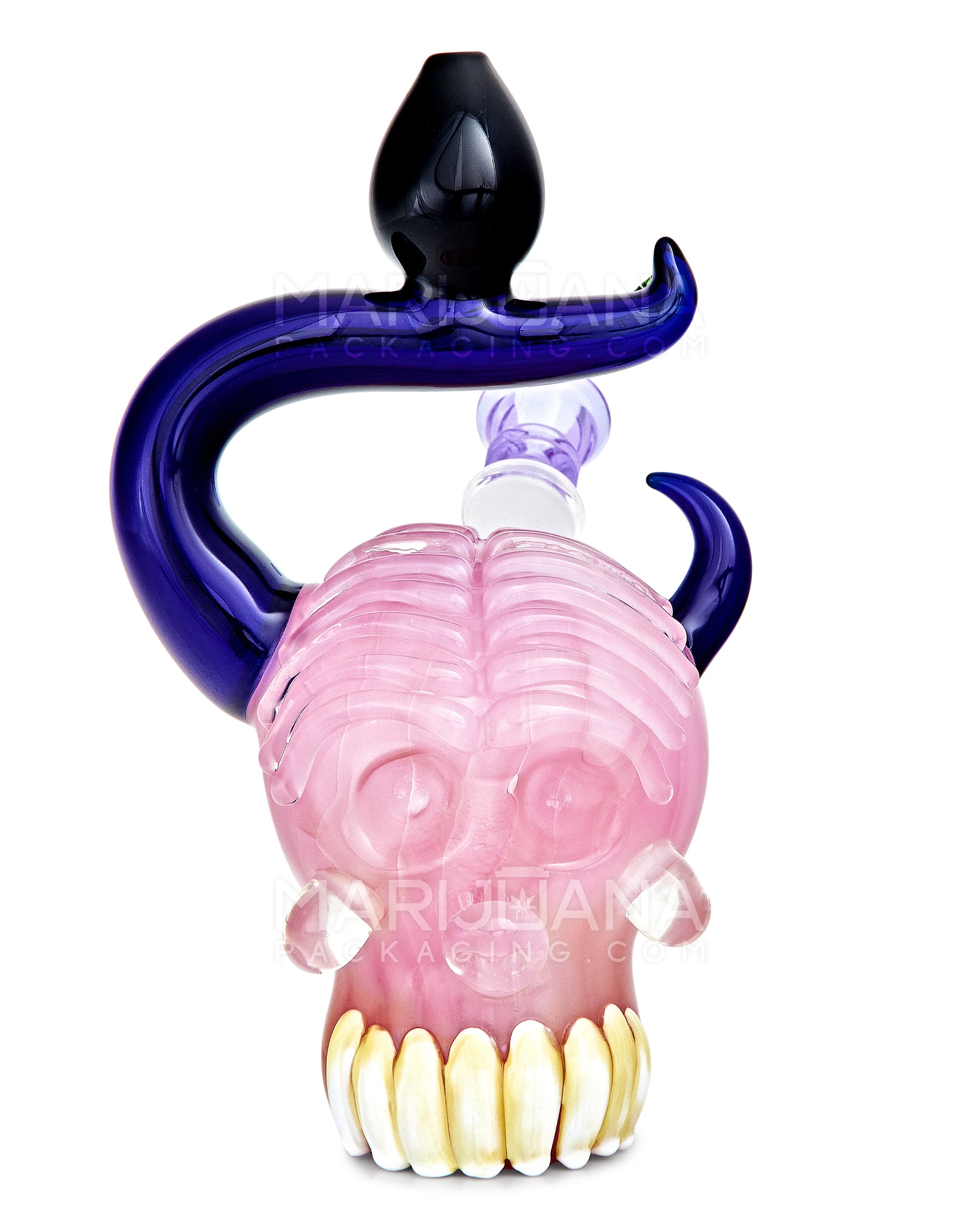 Heady | Lantern Neck Crystal Skull Head Glass Water Pipe w/ Double Knockers | 7.5in Tall - 14mm Bowl - Assorted - 6