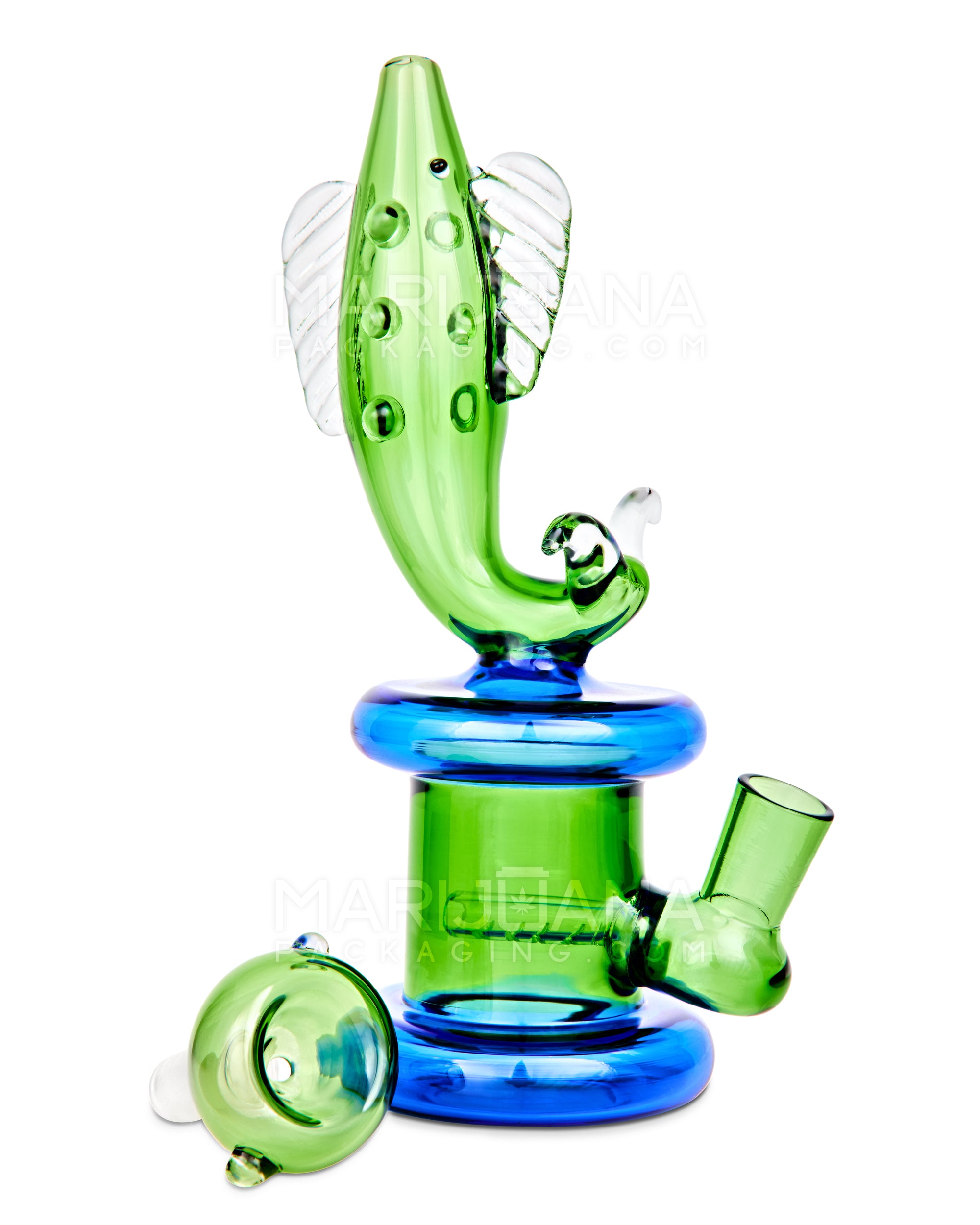 Fish Neck Inline Perc Glass Water Pipe w/ Thick Base | 7.5in Tall - 14mm Bowl - Green - 2