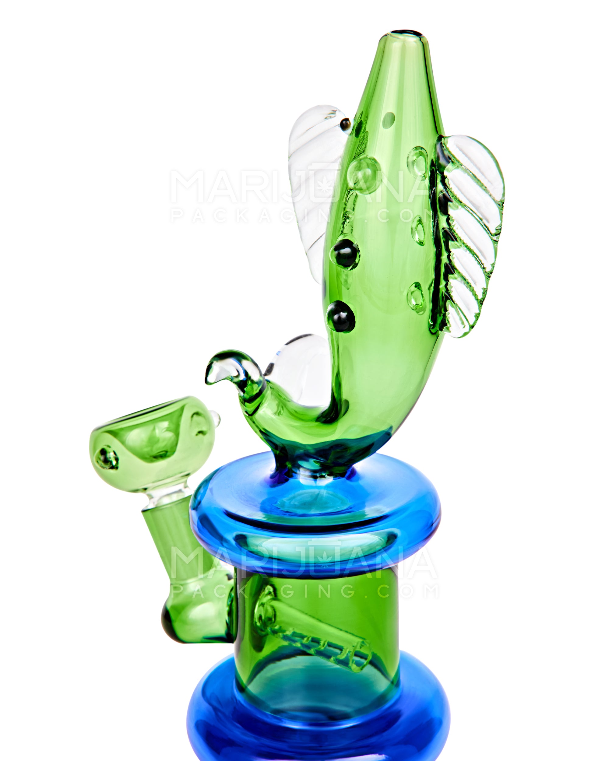 Fish Neck Inline Perc Glass Water Pipe w/ Thick Base | 7.5in Tall - 14mm Bowl - Green - 4