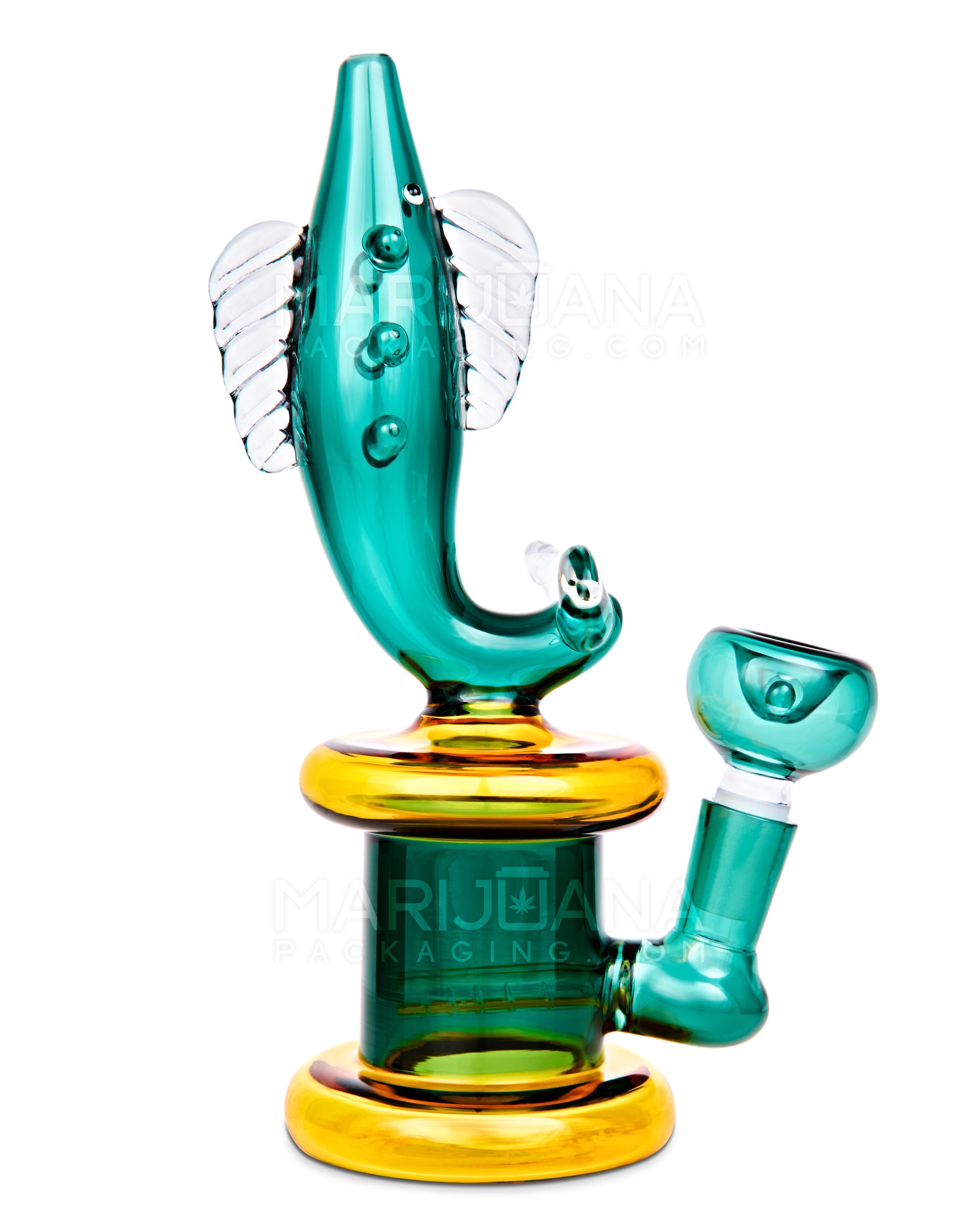 Fish Neck Inline Perc Glass Water Pipe w/ Thick Base | 7.5in Tall - 14mm Bowl - Teal - 1