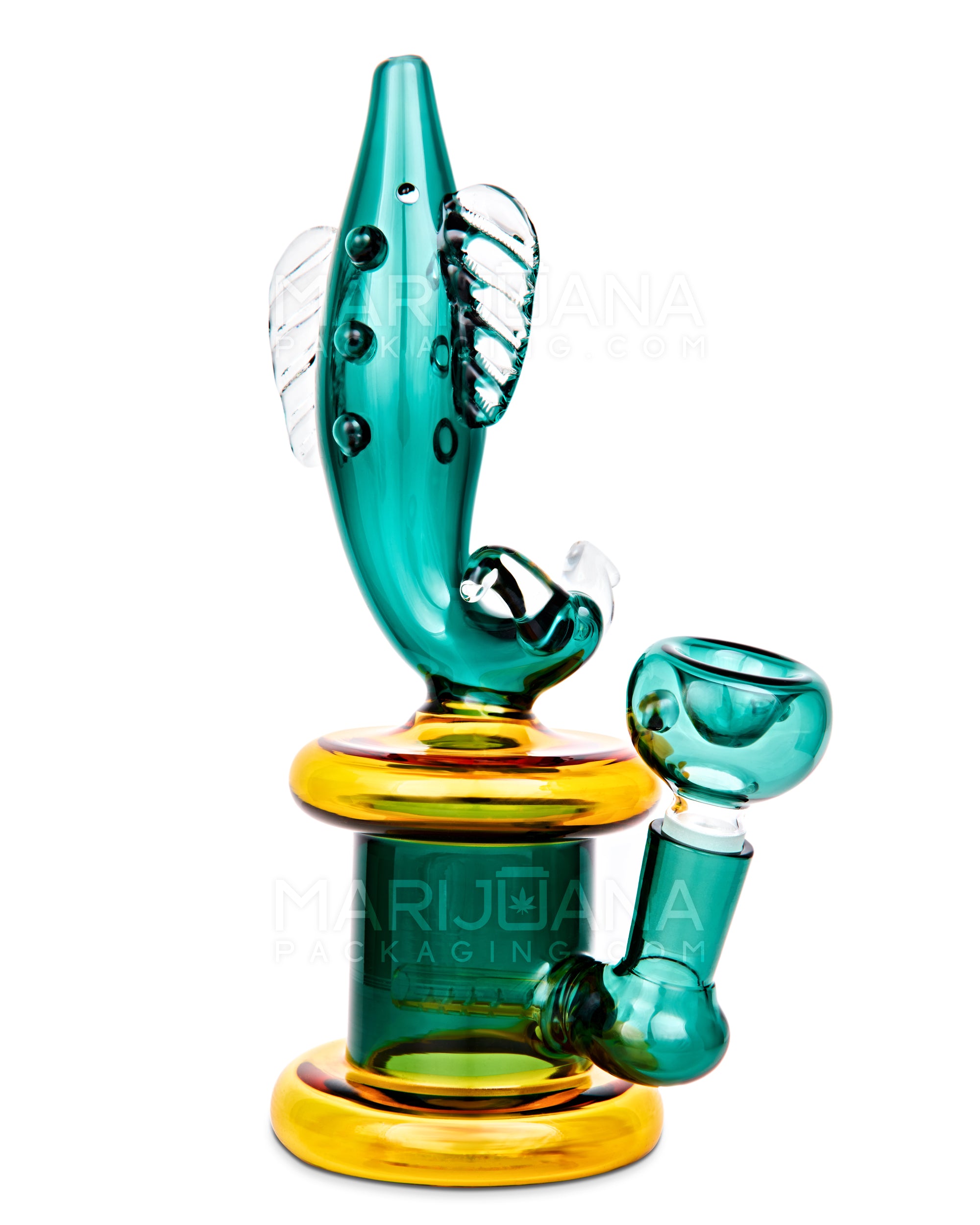 Fish Neck Inline Perc Glass Water Pipe w/ Thick Base | 7.5in Tall - 14mm Bowl - Teal - 5
